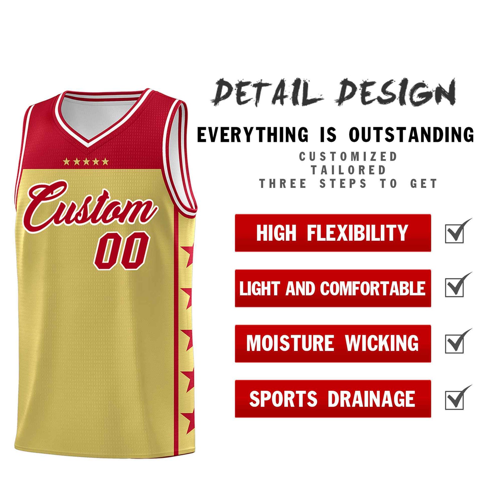 Custom Old Gold Red Color Block Sets Sports Uniform Basketball Jersey