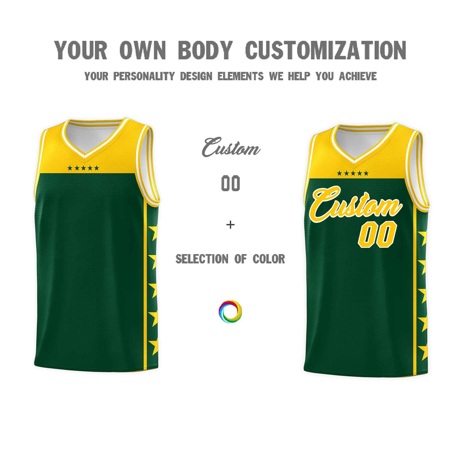 Custom Kelly Green Yellow Color Block Sets Sports Uniform Basketball Jersey