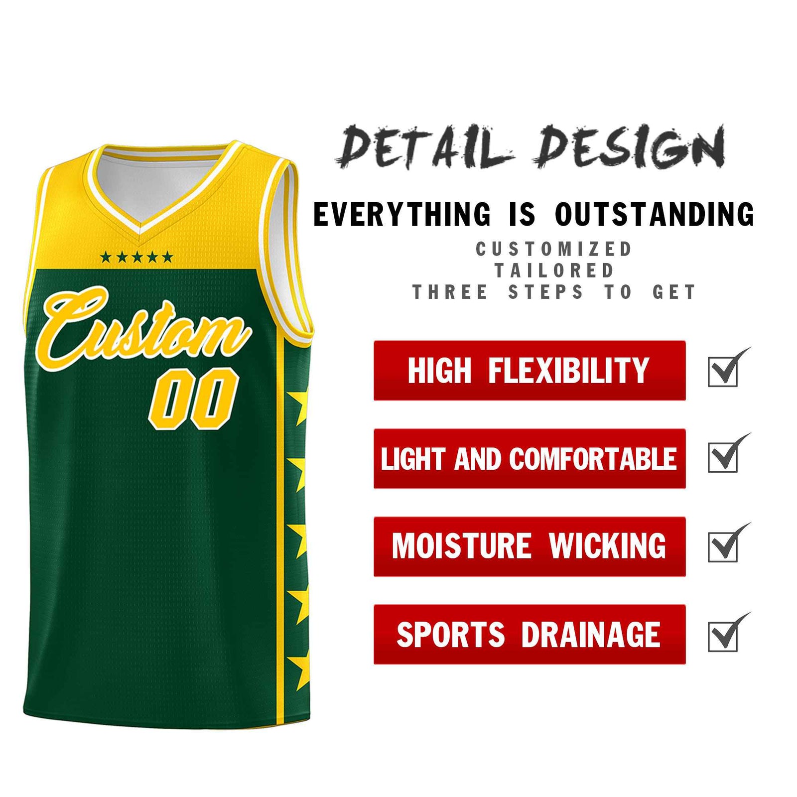 Custom Kelly Green Yellow Color Block Sets Sports Uniform Basketball Jersey