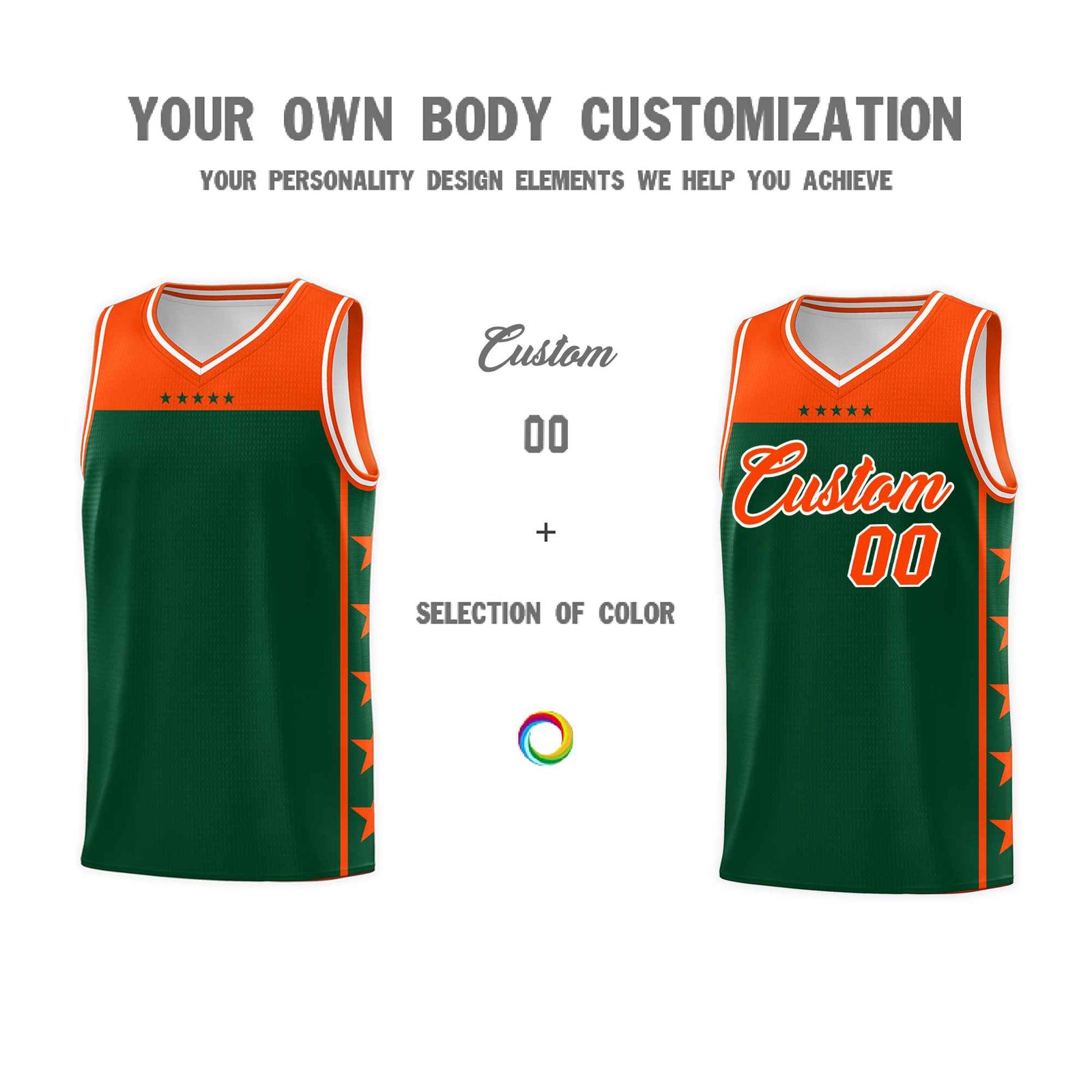 Custom Kelly Green Orange Color Block Sets Sports Uniform Basketball Jersey