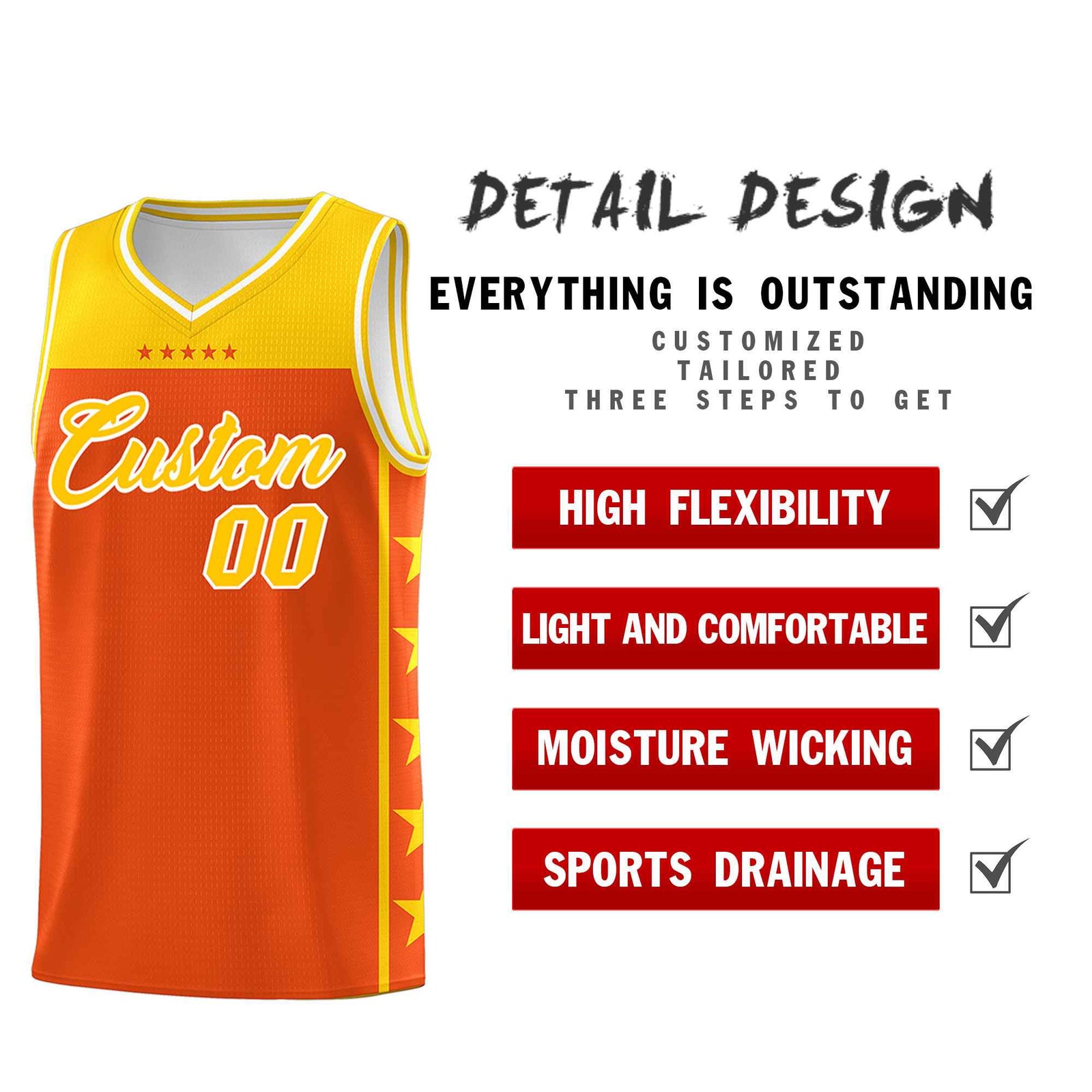 Custom Orange Yellow Color Block Sets Sports Uniform Basketball Jersey