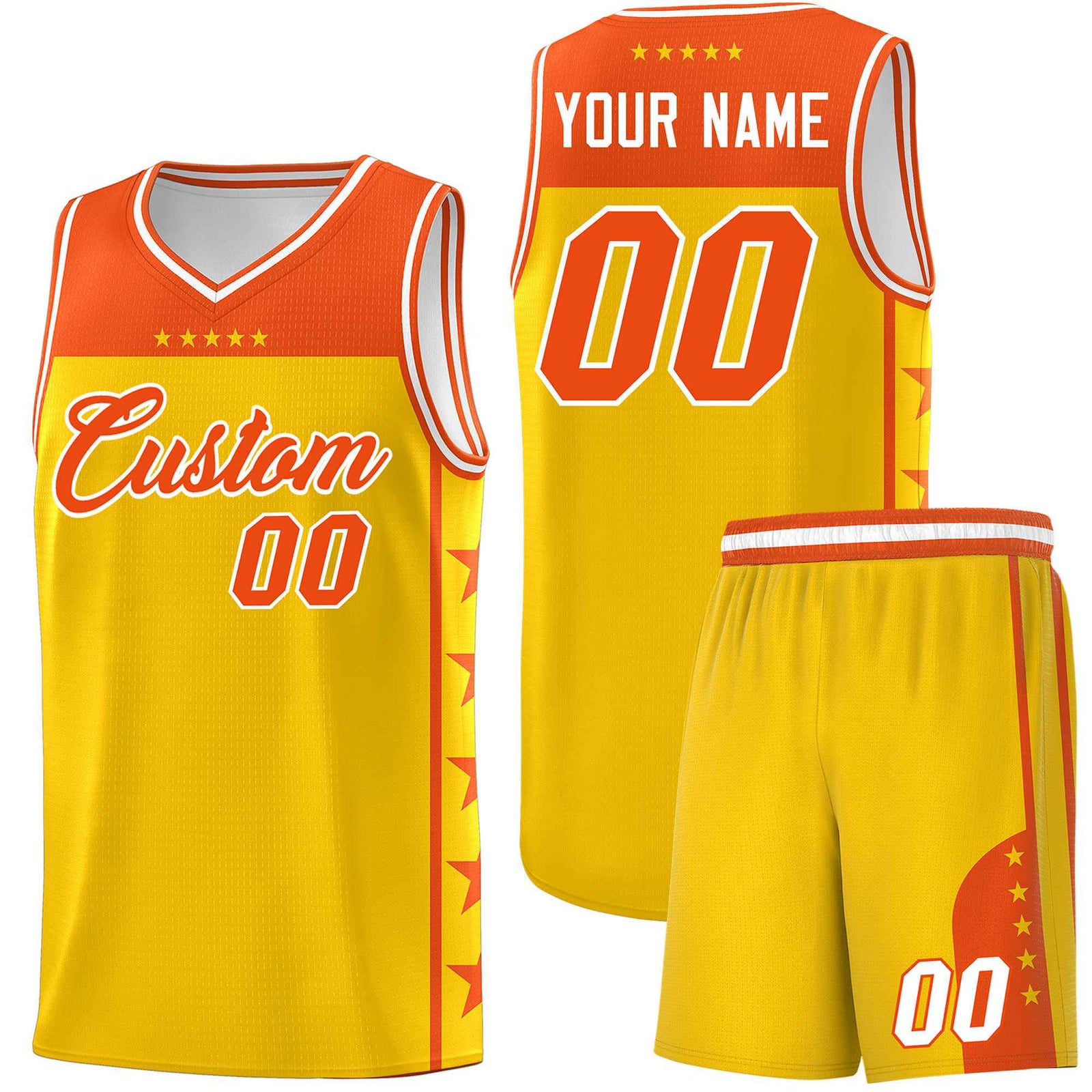 Custom Gold Orange Color Block Sets Sports Uniform Basketball Jersey