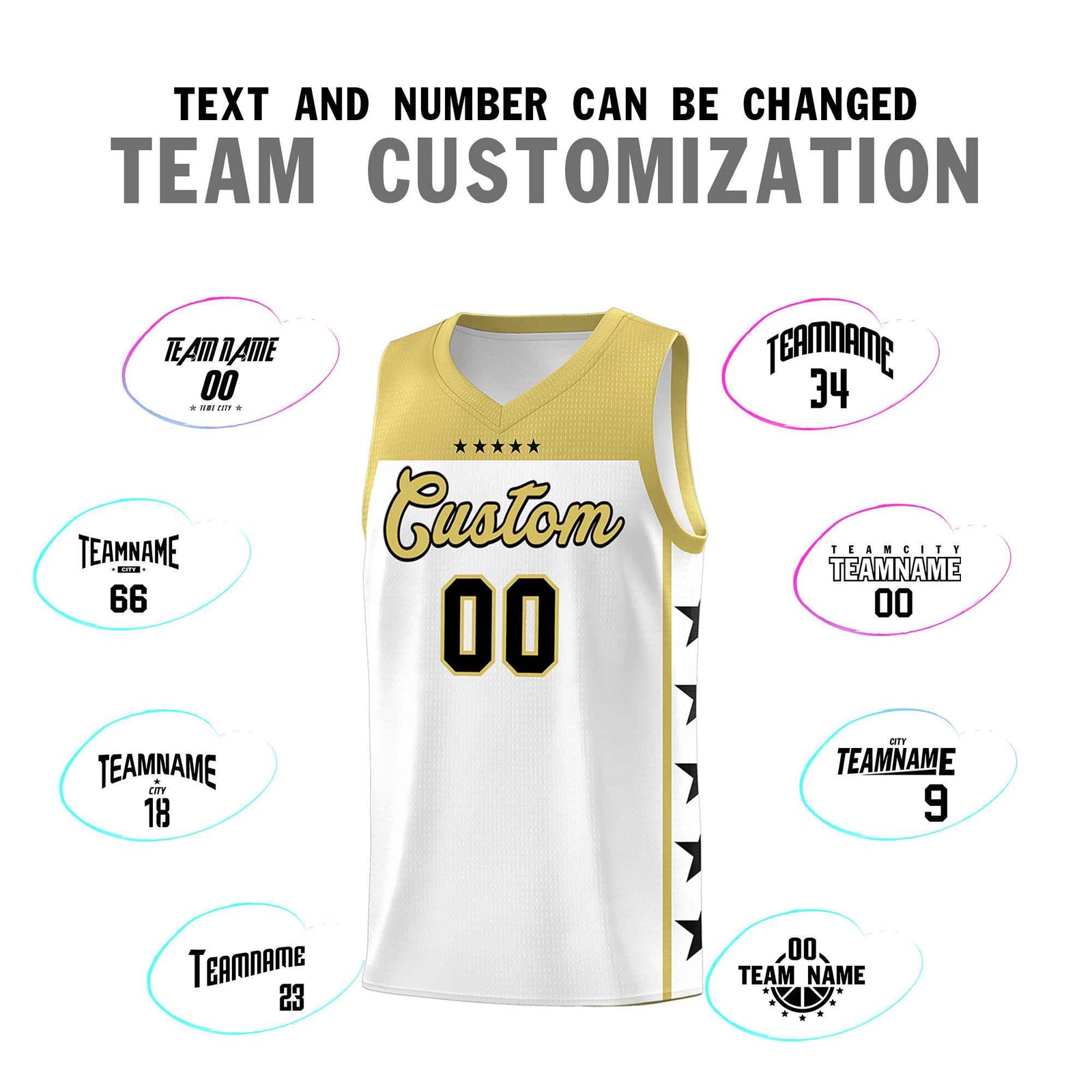 Custom White Old Gold Color Block Sets Sports Uniform Basketball Jersey