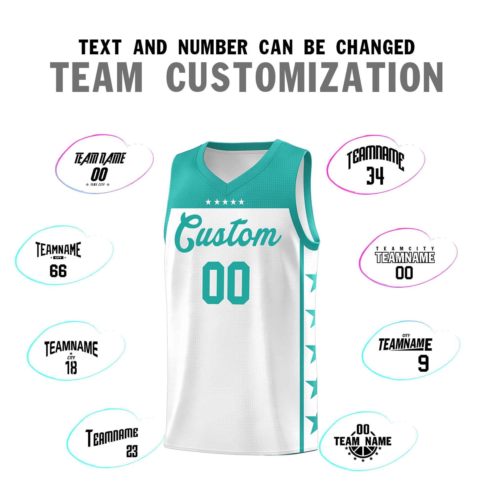 Custom White Aqua Color Block Sets Sports Uniform Basketball Jersey