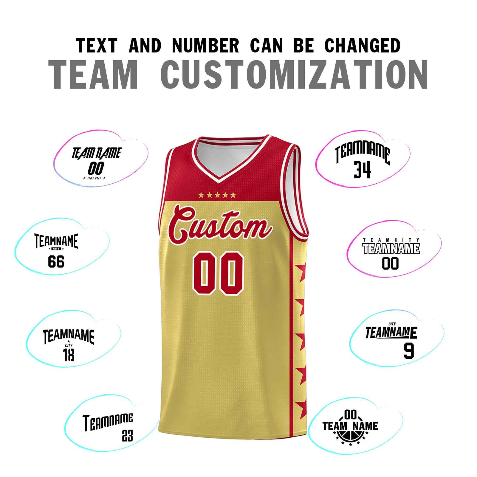 Custom Old Gold Red Color Block Sets Sports Uniform Basketball Jersey