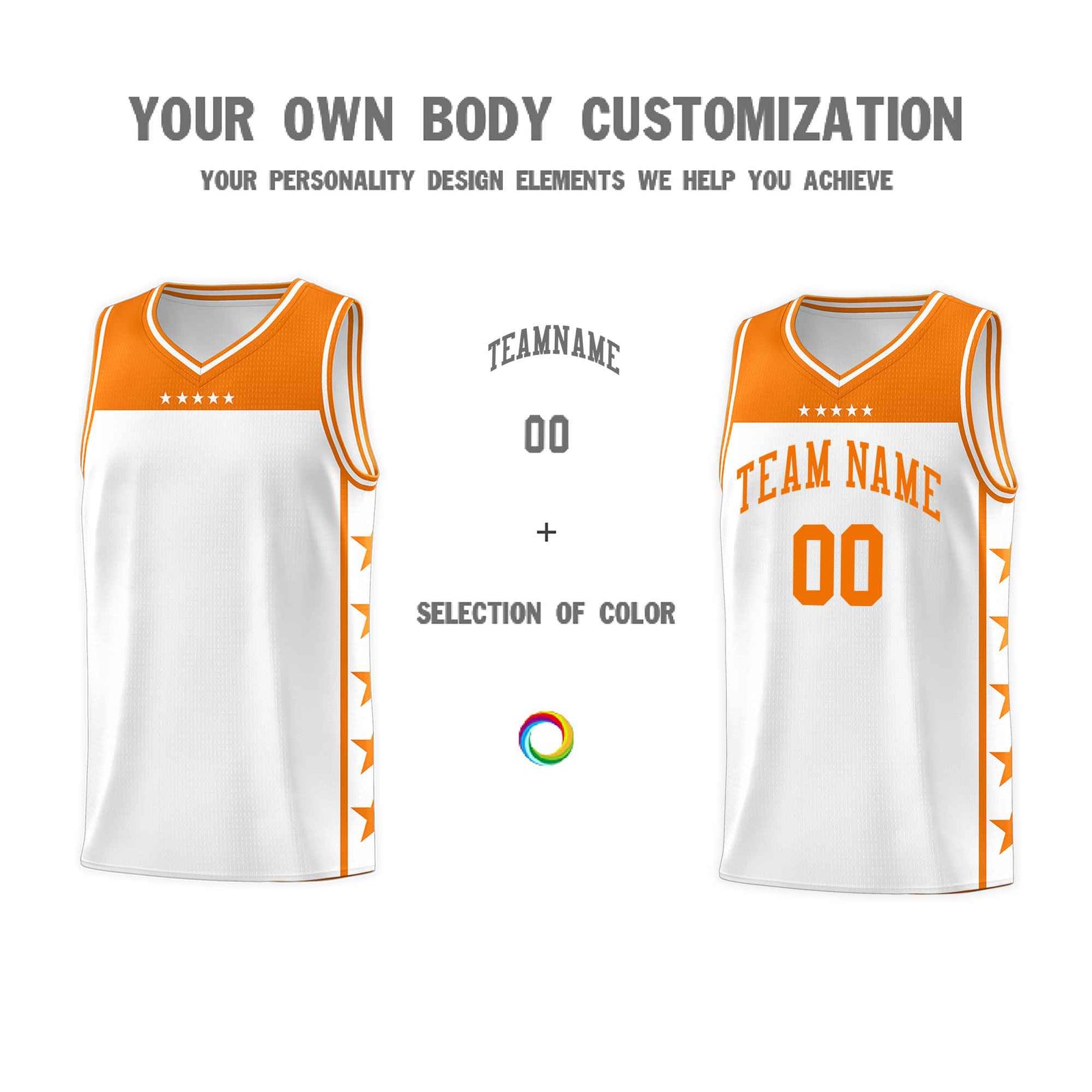 Custom White Orange Color Block Sets Sports Uniform Basketball Jersey