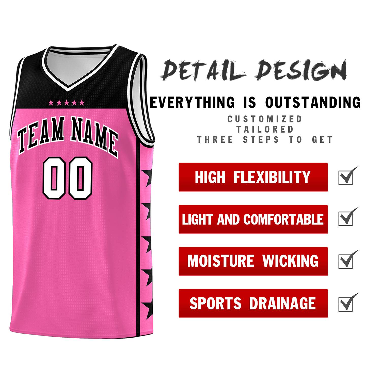 Custom Pink Black Color Block Sets Sports Uniform Basketball Jersey