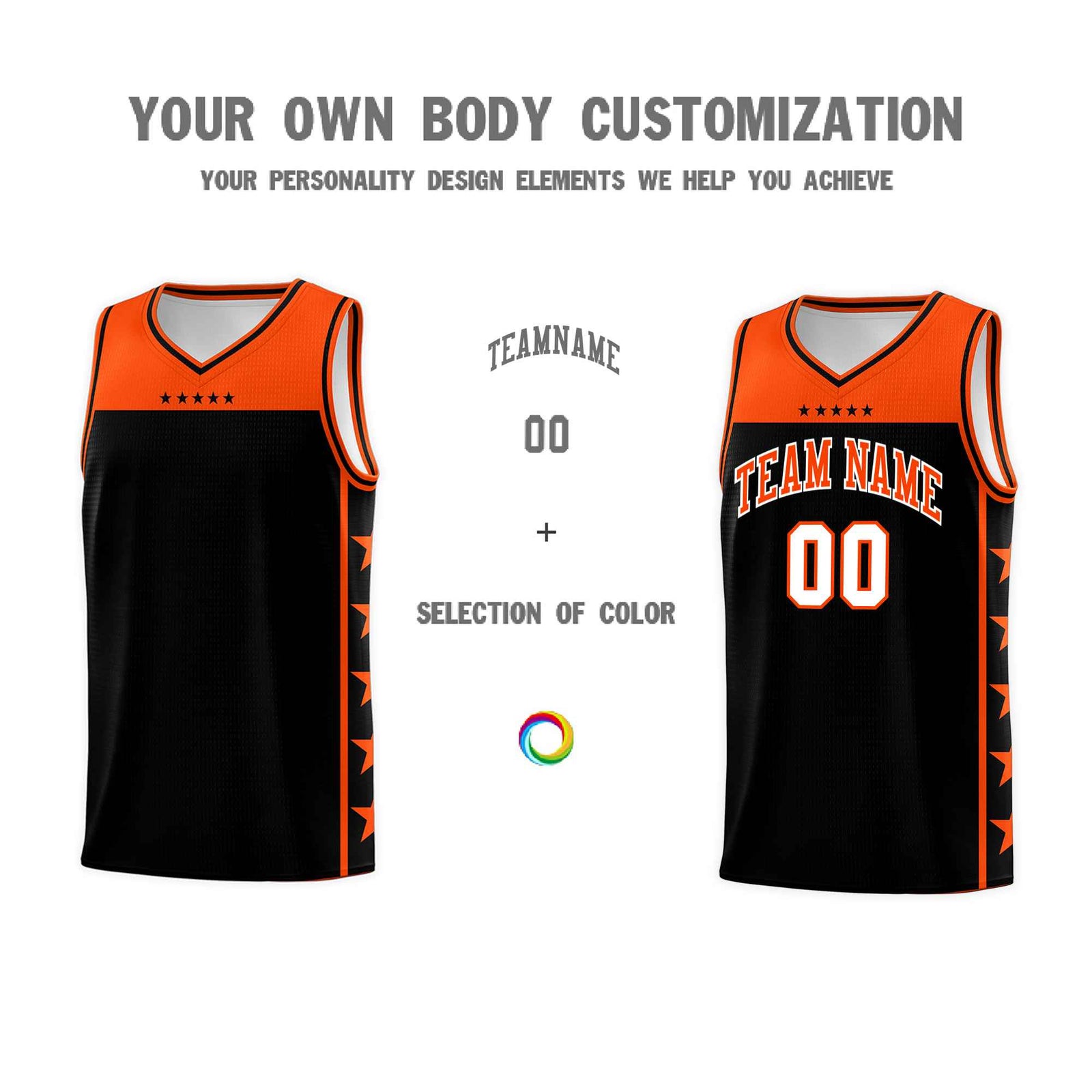 Custom Black Orange Color Block Sets Sports Uniform Basketball Jersey