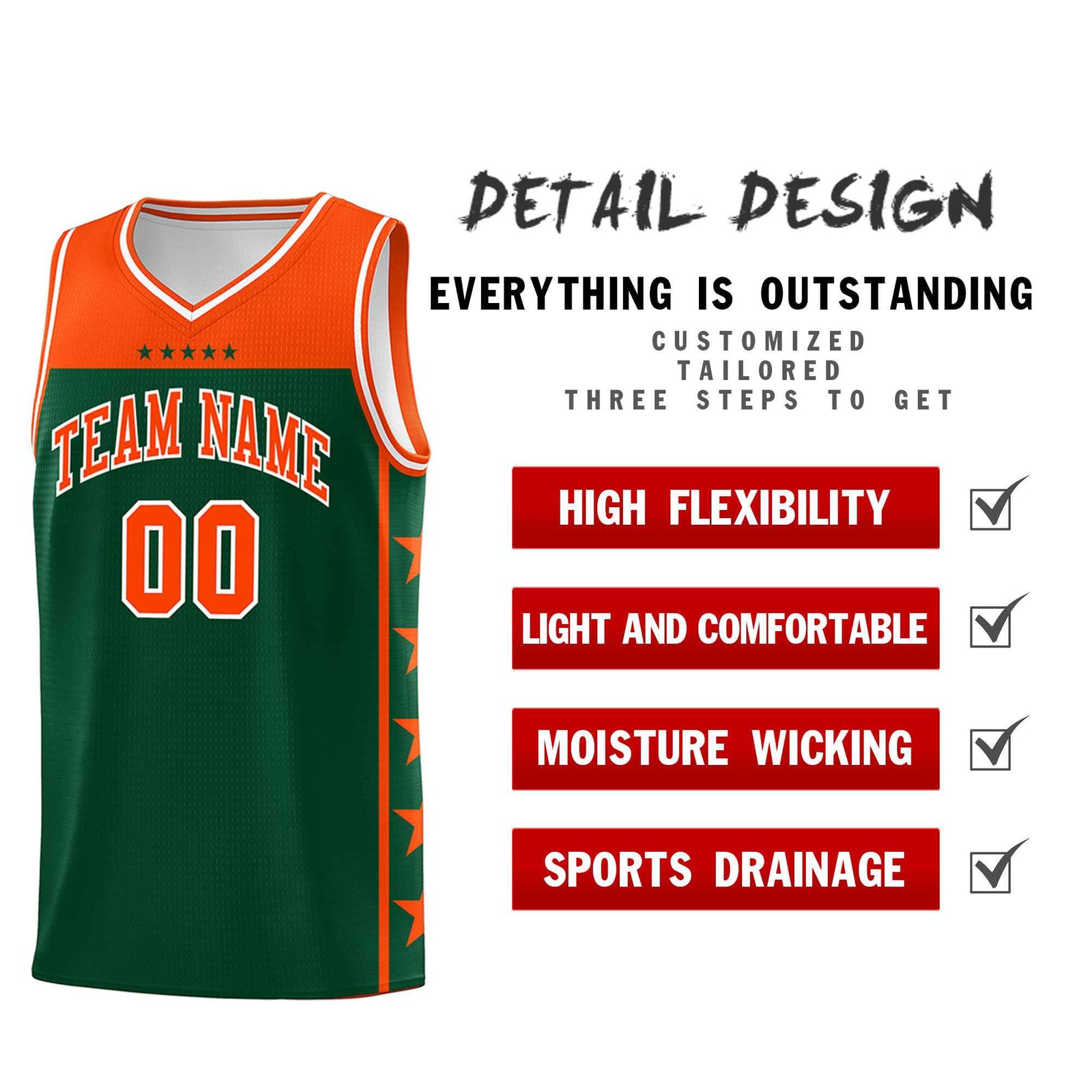Custom Kelly Green Orange Color Block Sets Sports Uniform Basketball Jersey