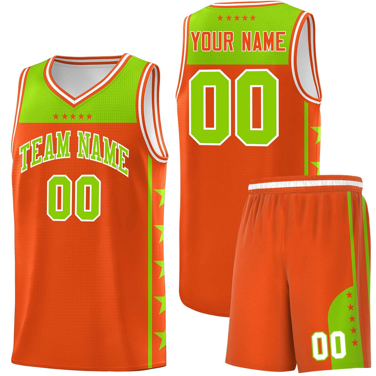 Custom Orange Neon Green Color Block Sets Sports Uniform Basketball Jersey