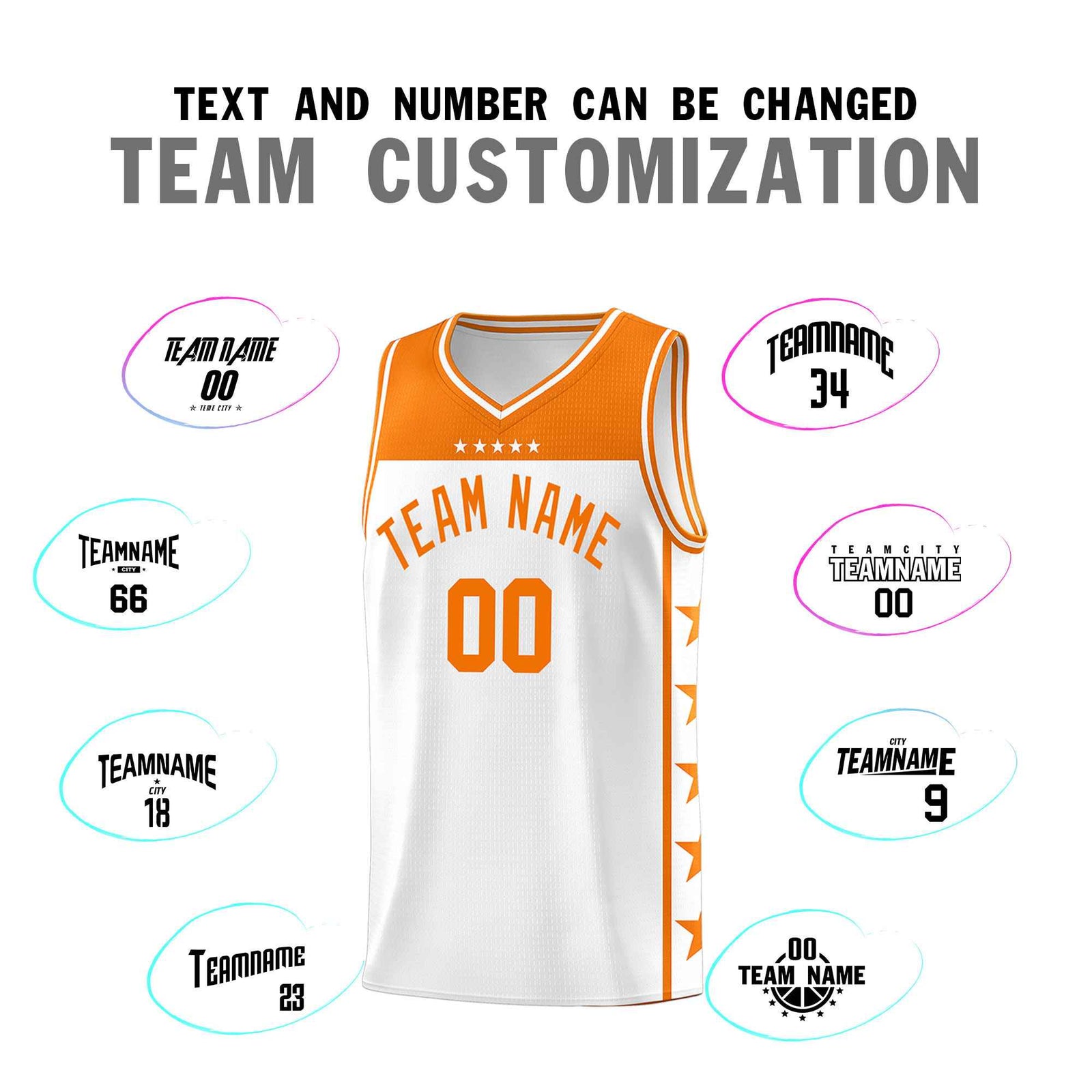 Custom White Orange Color Block Sets Sports Uniform Basketball Jersey