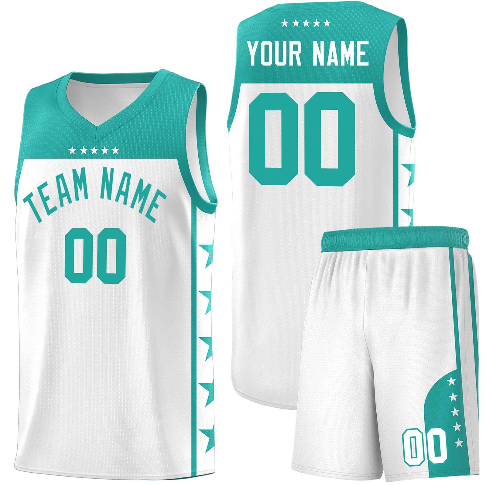 Custom White Aqua Color Block Sets Sports Uniform Basketball Jersey