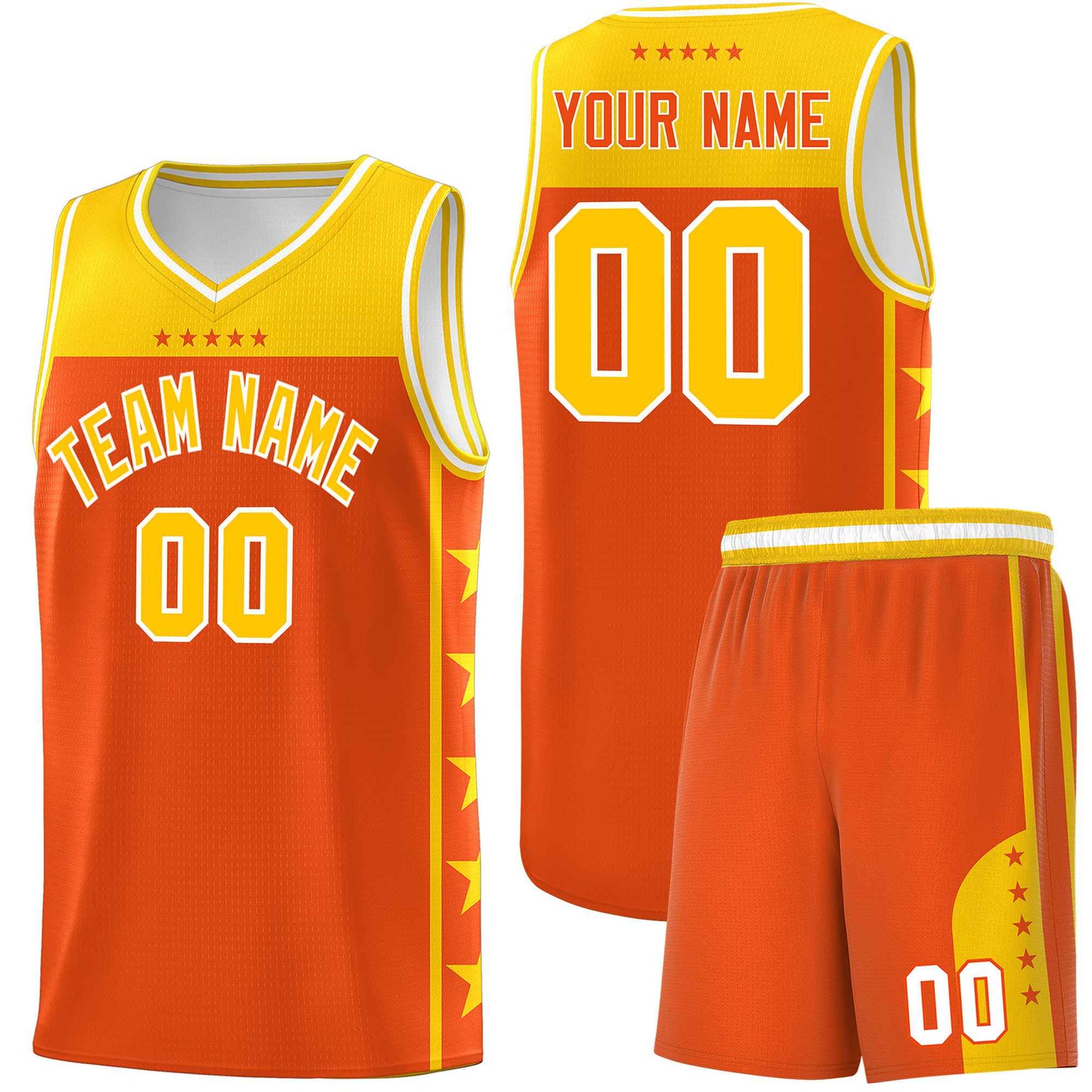 Custom Orange Yellow Color Block Sets Sports Uniform Basketball Jersey