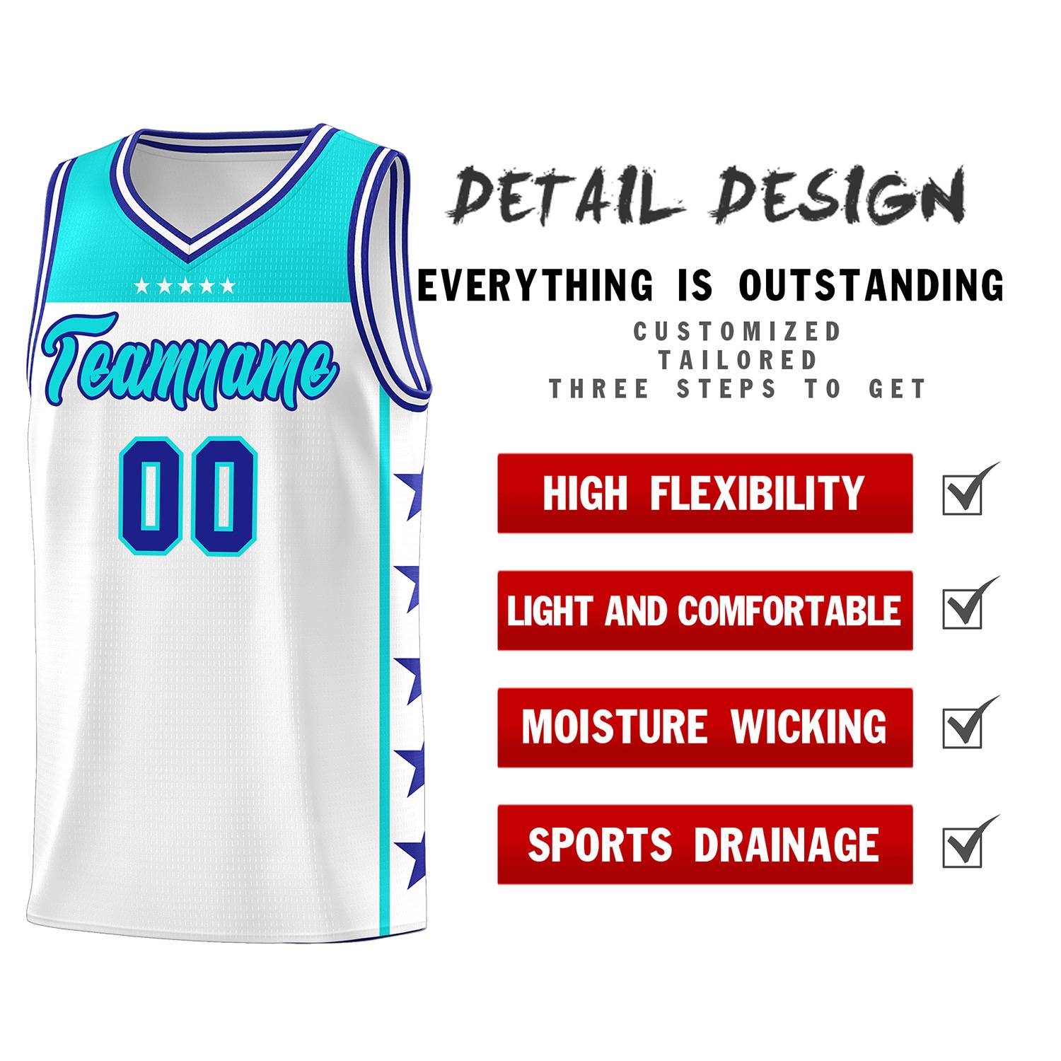 Custom White Sky Blue Color Block Sets Sports Uniform Basketball Jersey