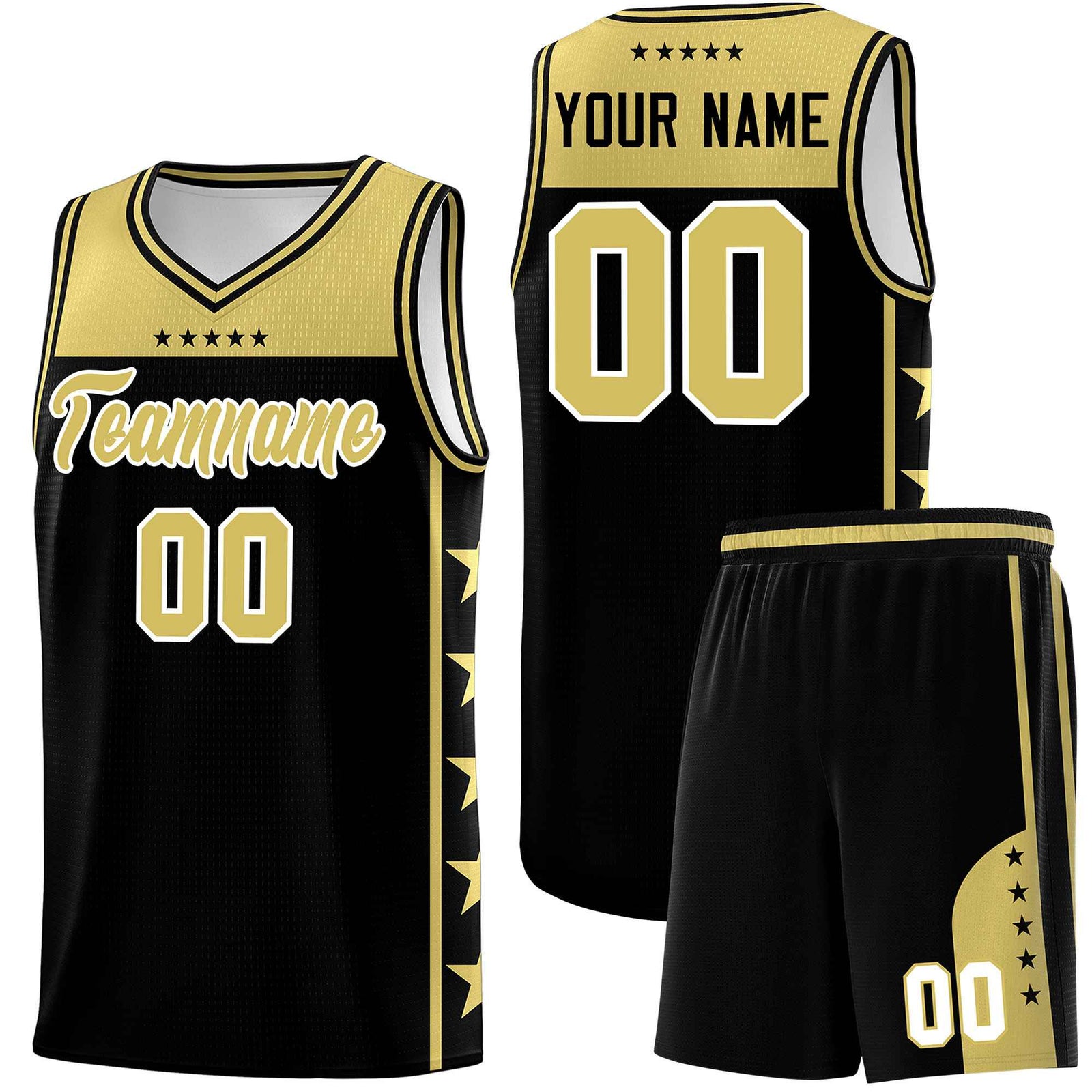 Custom Black Old Gold Color Block Sets Sports Uniform Basketball Jersey