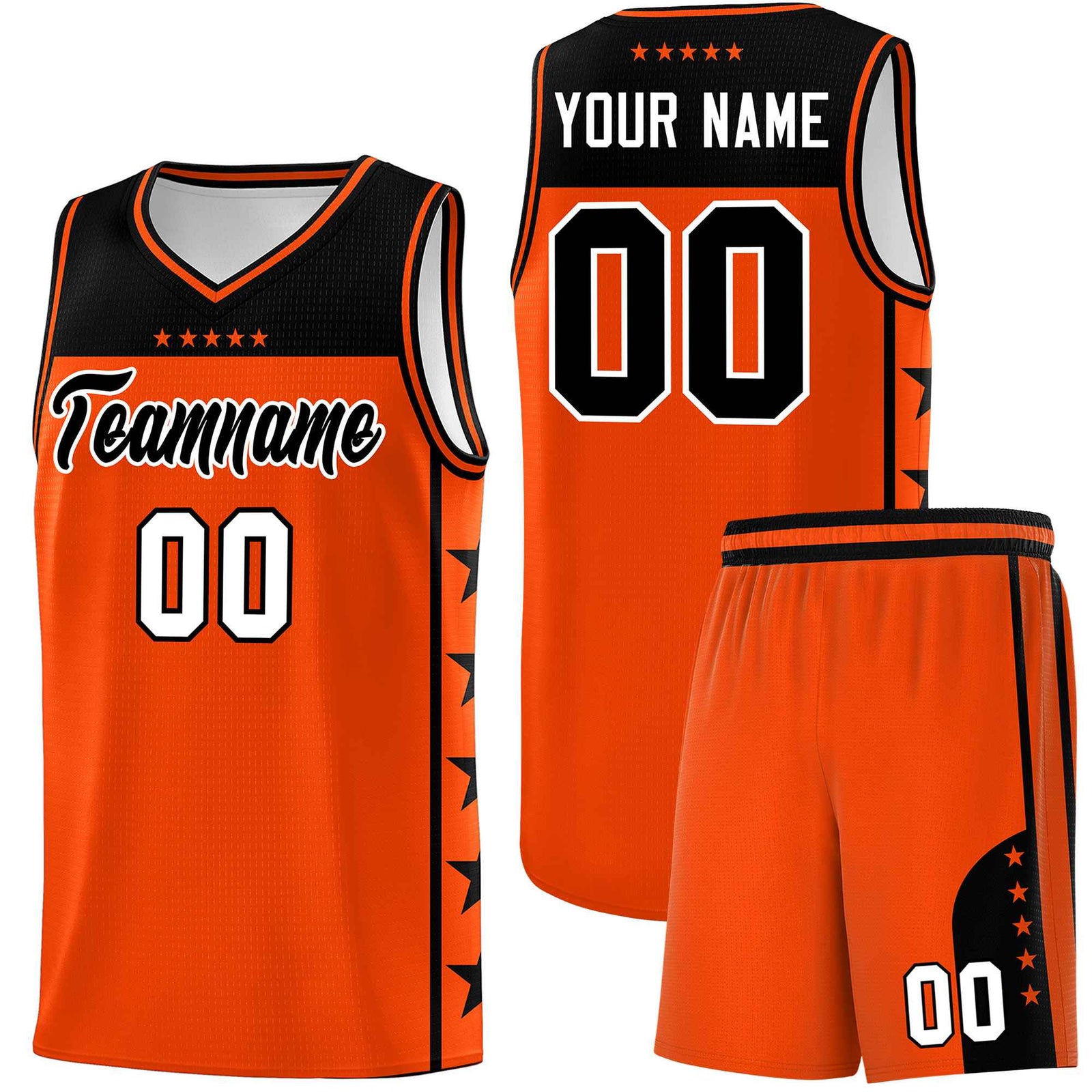 Custom Orange Black Color Block Sets Sports Uniform Basketball Jersey