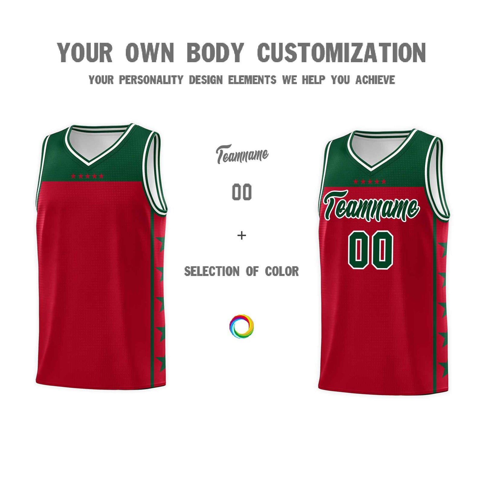 Custom Red Kelly Green Color Block Sets Sports Uniform Basketball Jersey