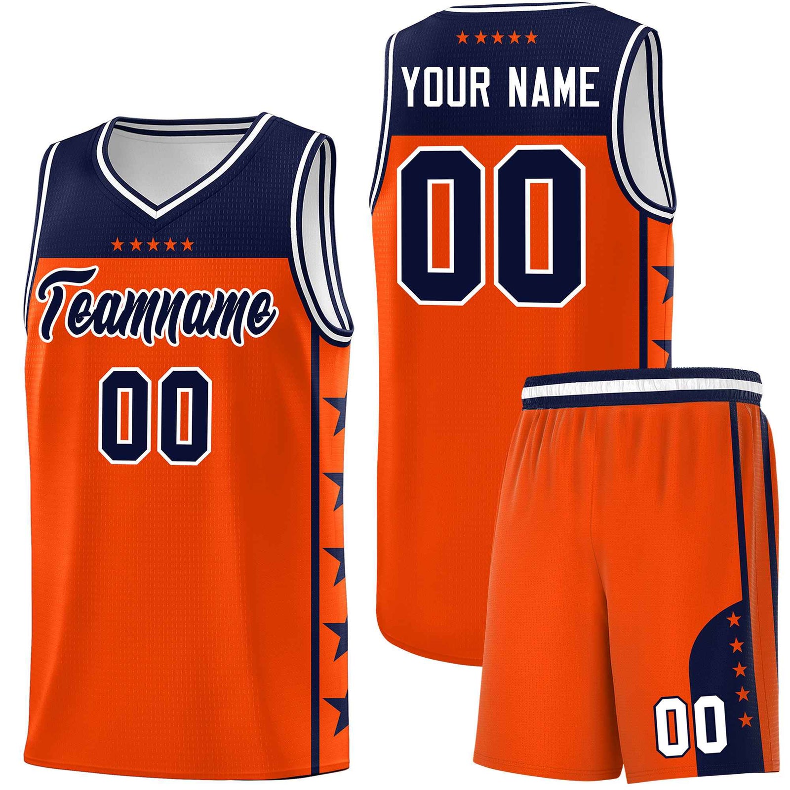 Custom Orange Navy Color Block Sets Sports Uniform Basketball Jersey