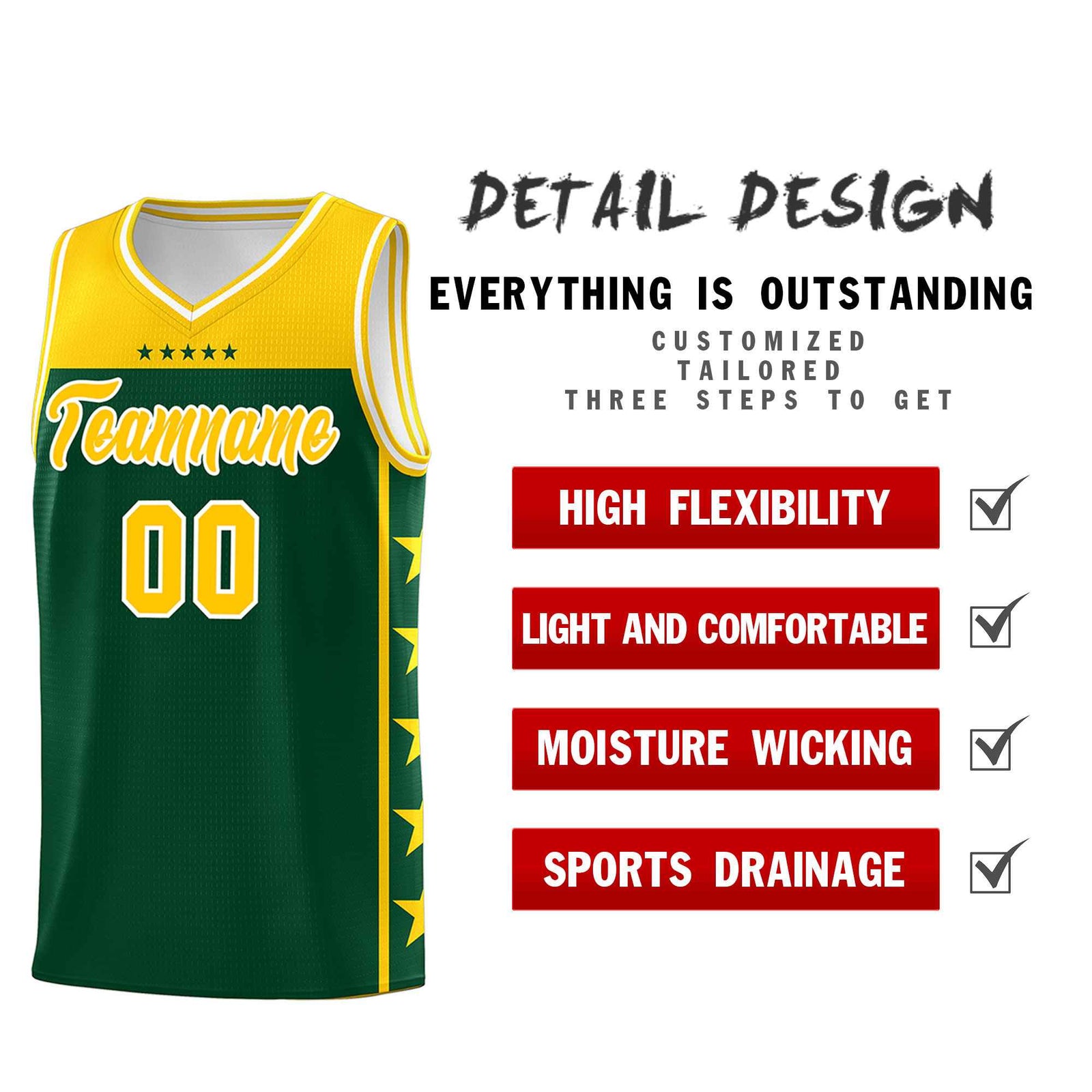 Custom Kelly Green Yellow Color Block Sets Sports Uniform Basketball Jersey