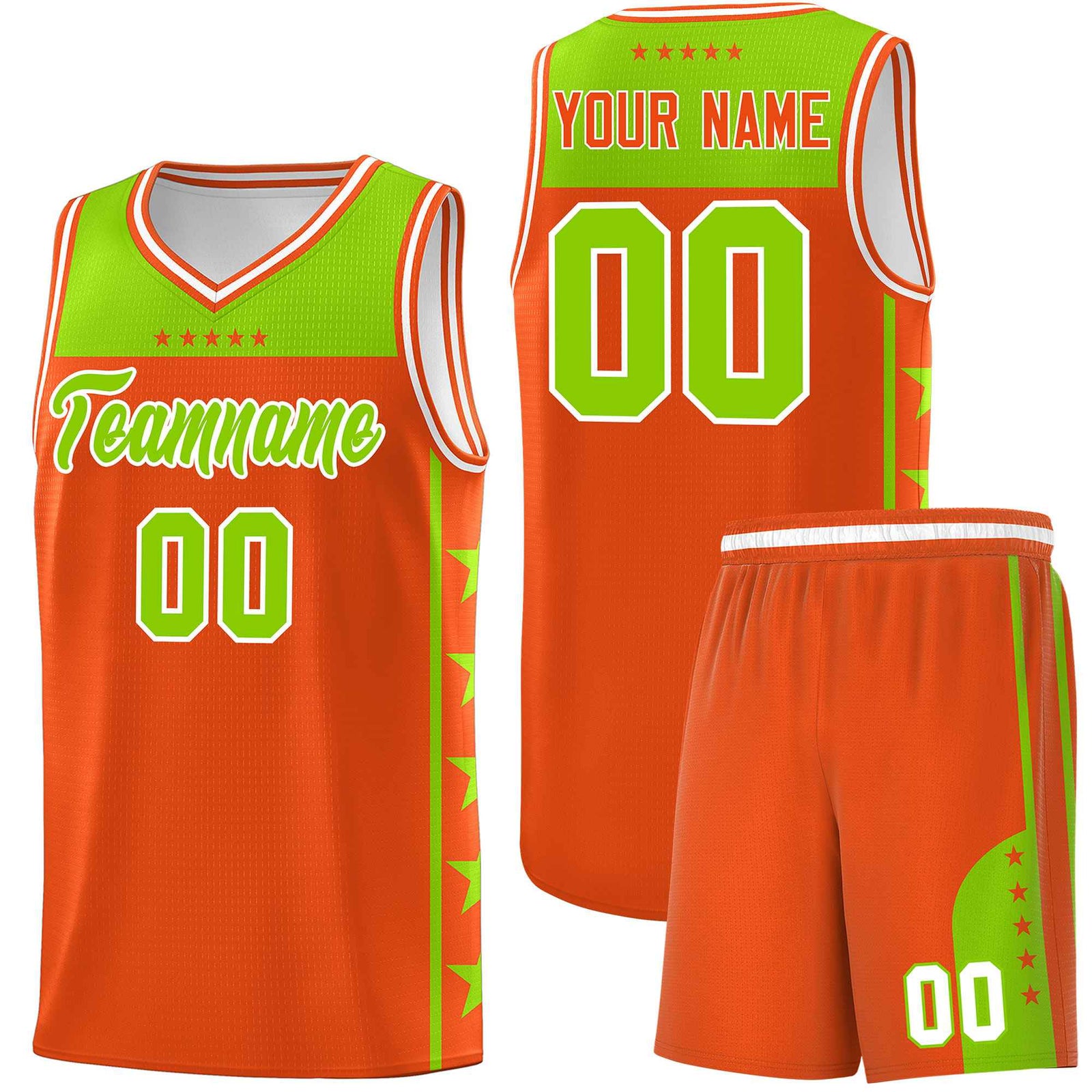 Custom Orange Neon Green Color Block Sets Sports Uniform Basketball Jersey