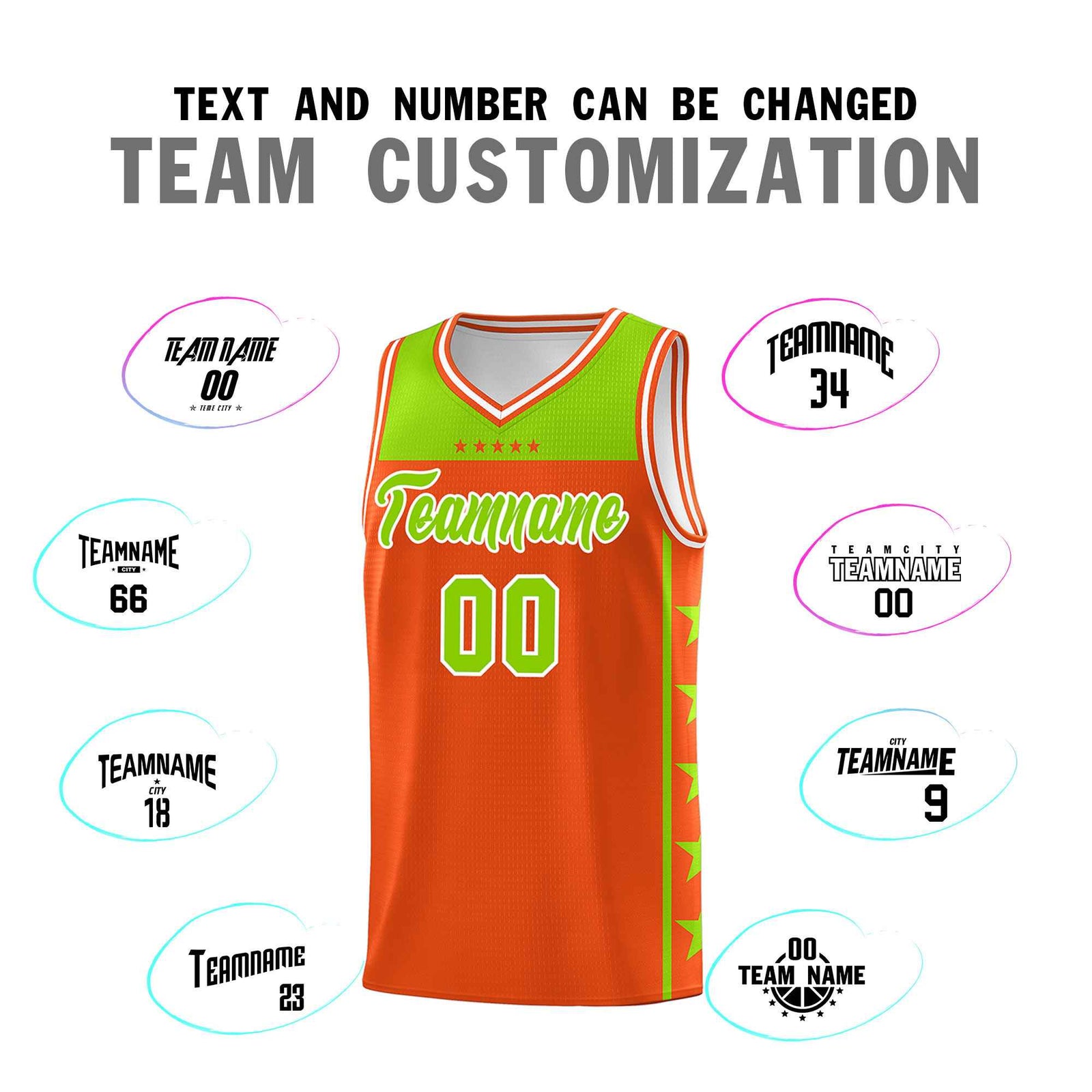 Custom Orange Neon Green Color Block Sets Sports Uniform Basketball Jersey