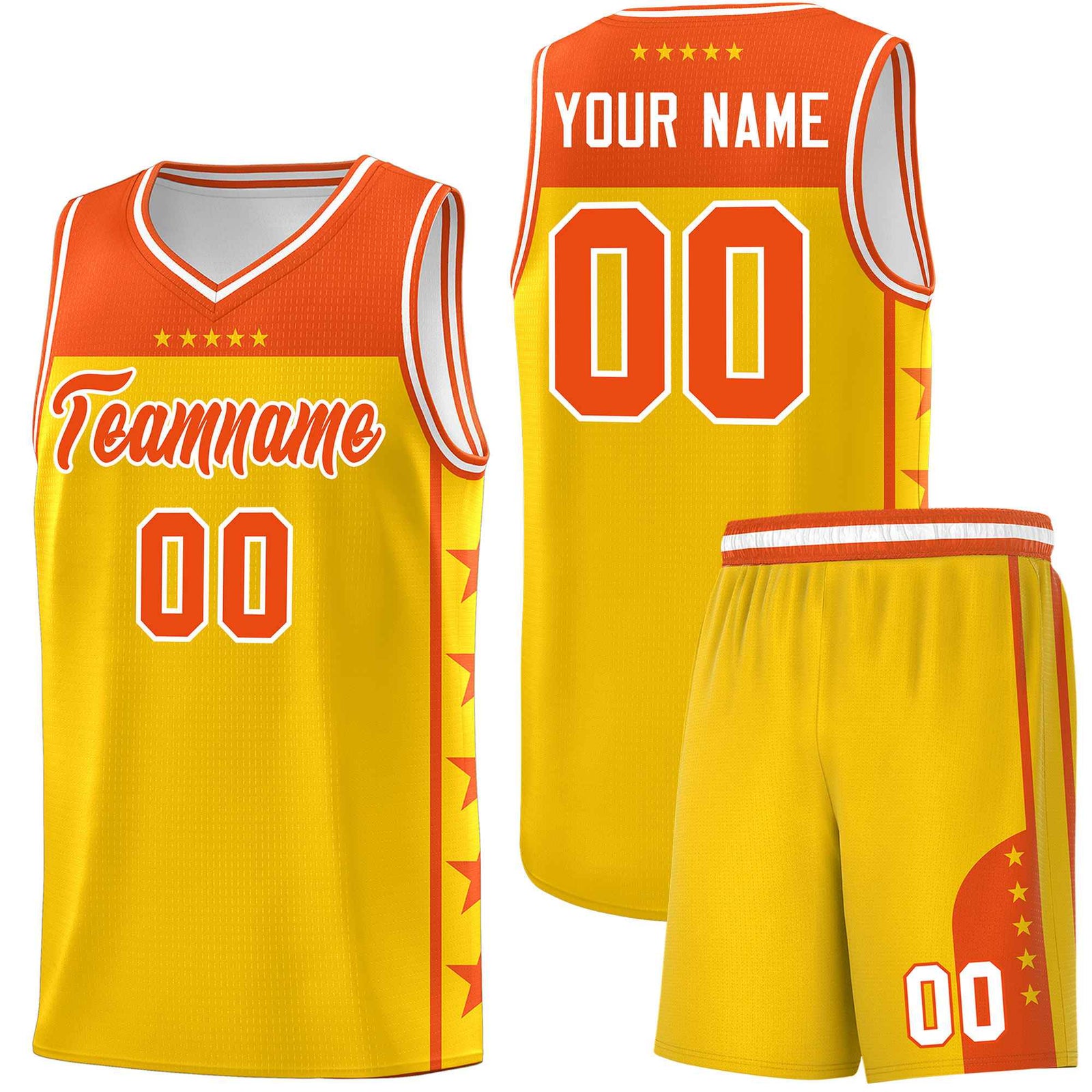 Custom Gold Orange Color Block Sets Sports Uniform Basketball Jersey