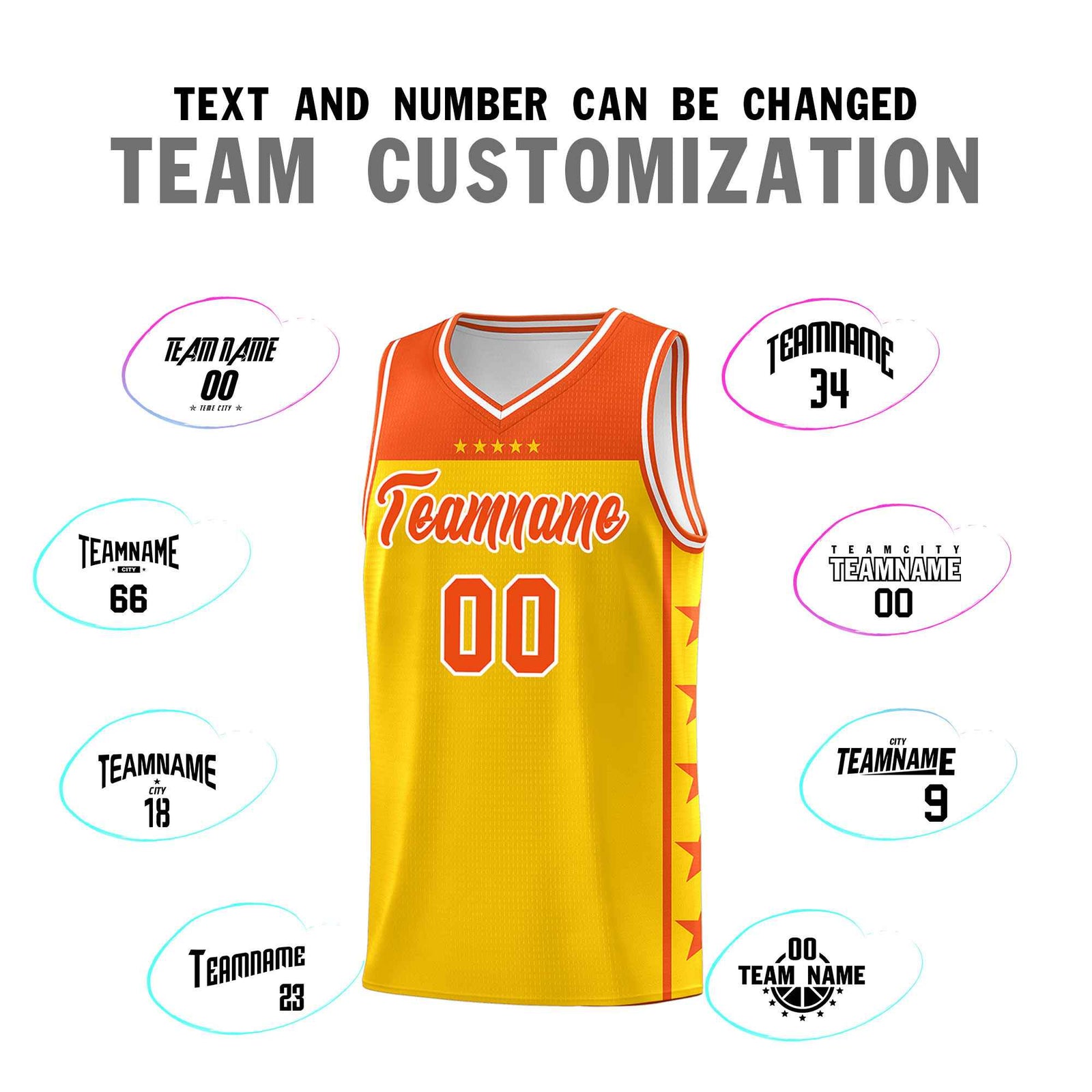 Custom Gold Orange Color Block Sets Sports Uniform Basketball Jersey