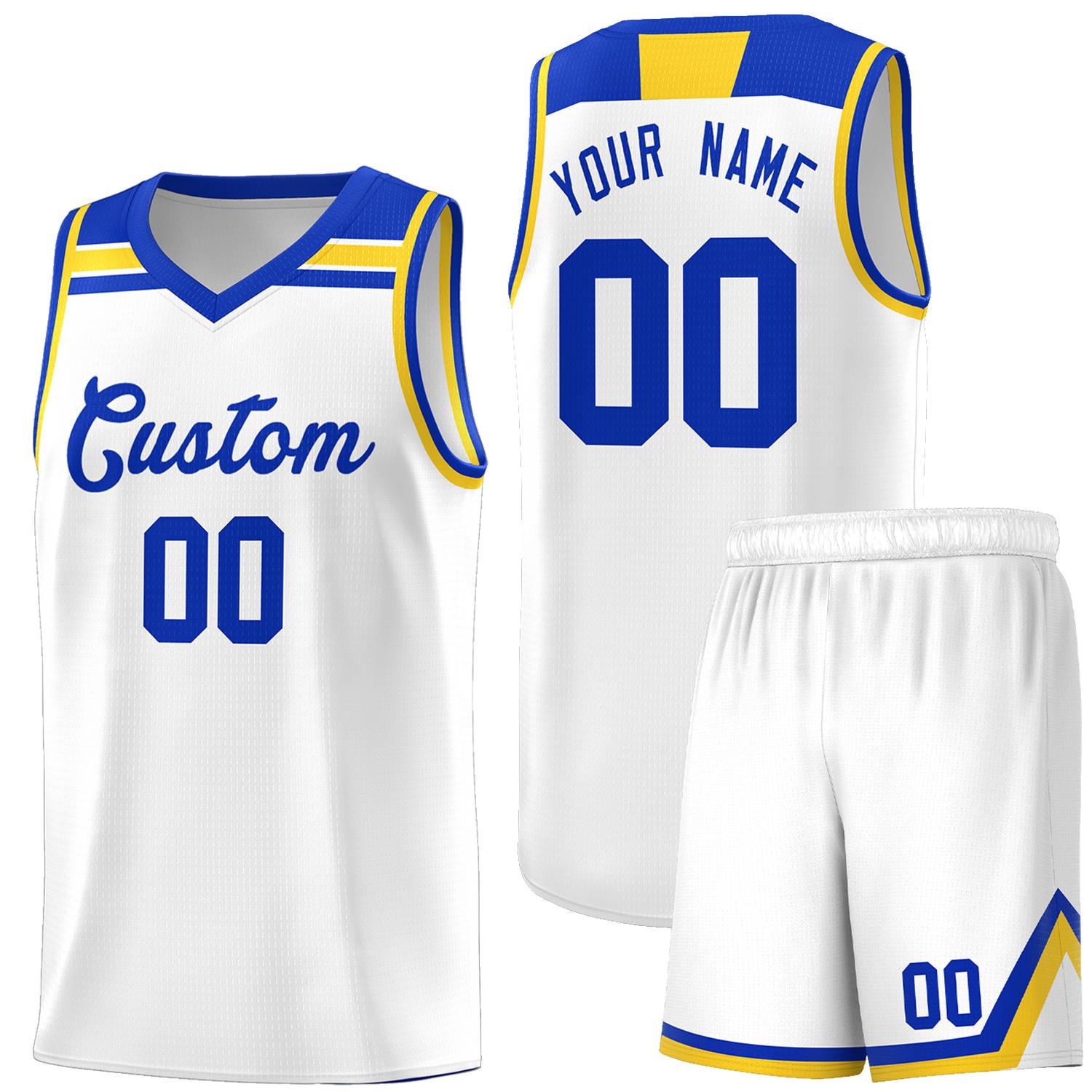 Custom Basketball Uniform White Royal-Gold Classic Sports Uniform Basketball Jersey | KXKSHOP