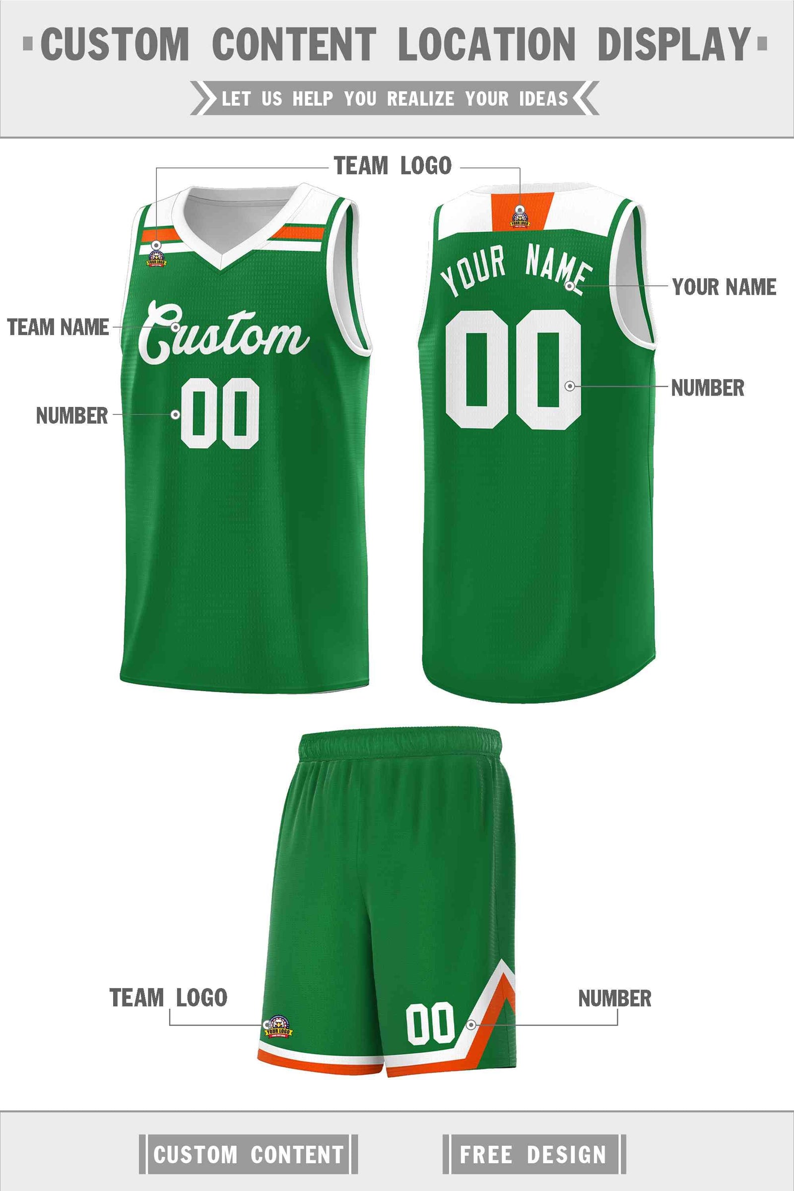 Custom Basketball Uniform Kelly Green White-Orange Classic Sports Uniform Basketball Jersey | KXKSHOP