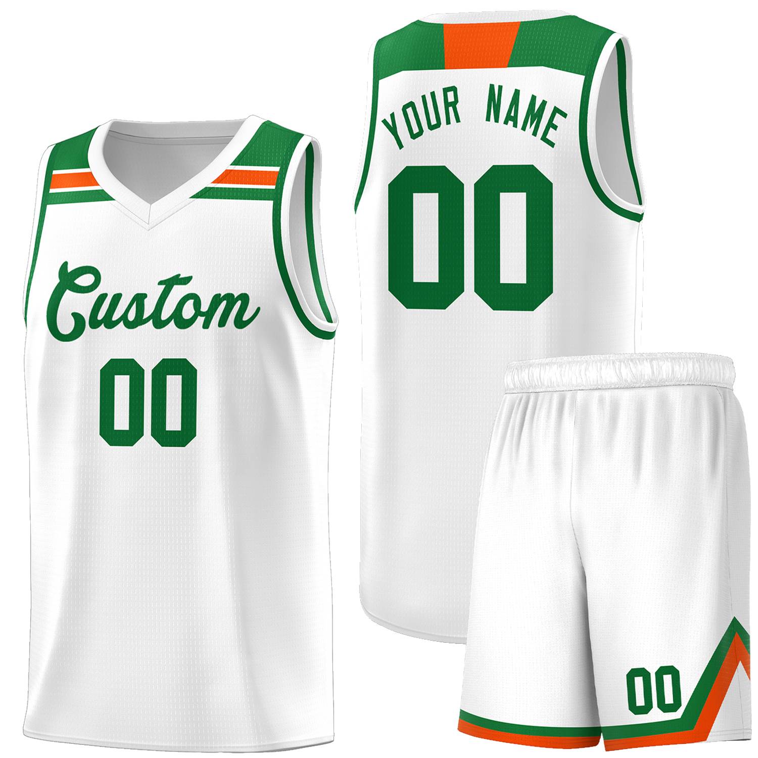 Custom Basketball Uniform White Kelly Green-Orange Classic Sports Uniform Basketball Jersey | KXKSHOP