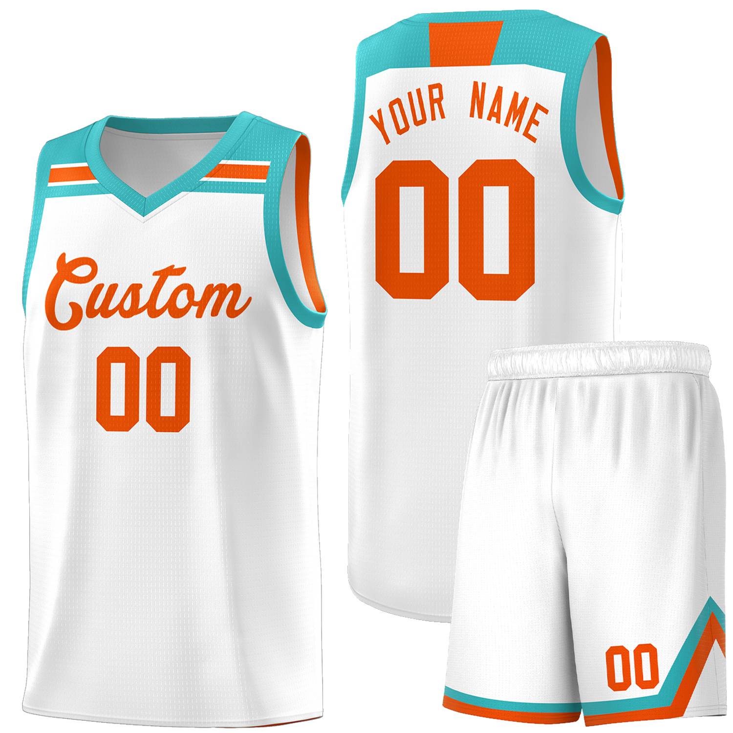 Custom Basketball Uniform White Orange-Aqua Classic Sports Uniform Basketball Jersey | KXKSHOP