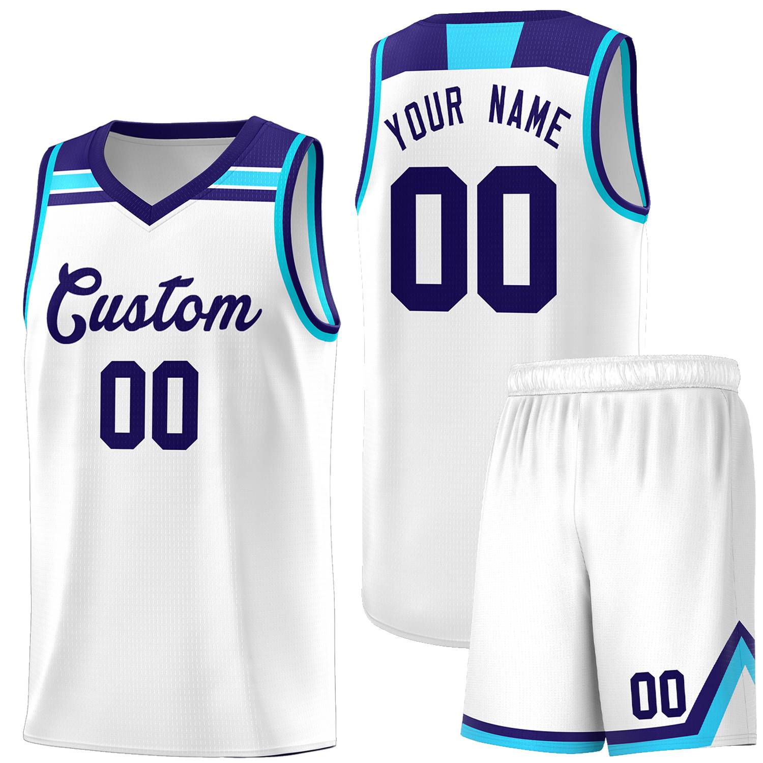 Custom Basketball Uniform White Purple-Sky Blue Classic Sports Uniform Basketball Jersey | KXKSHOP