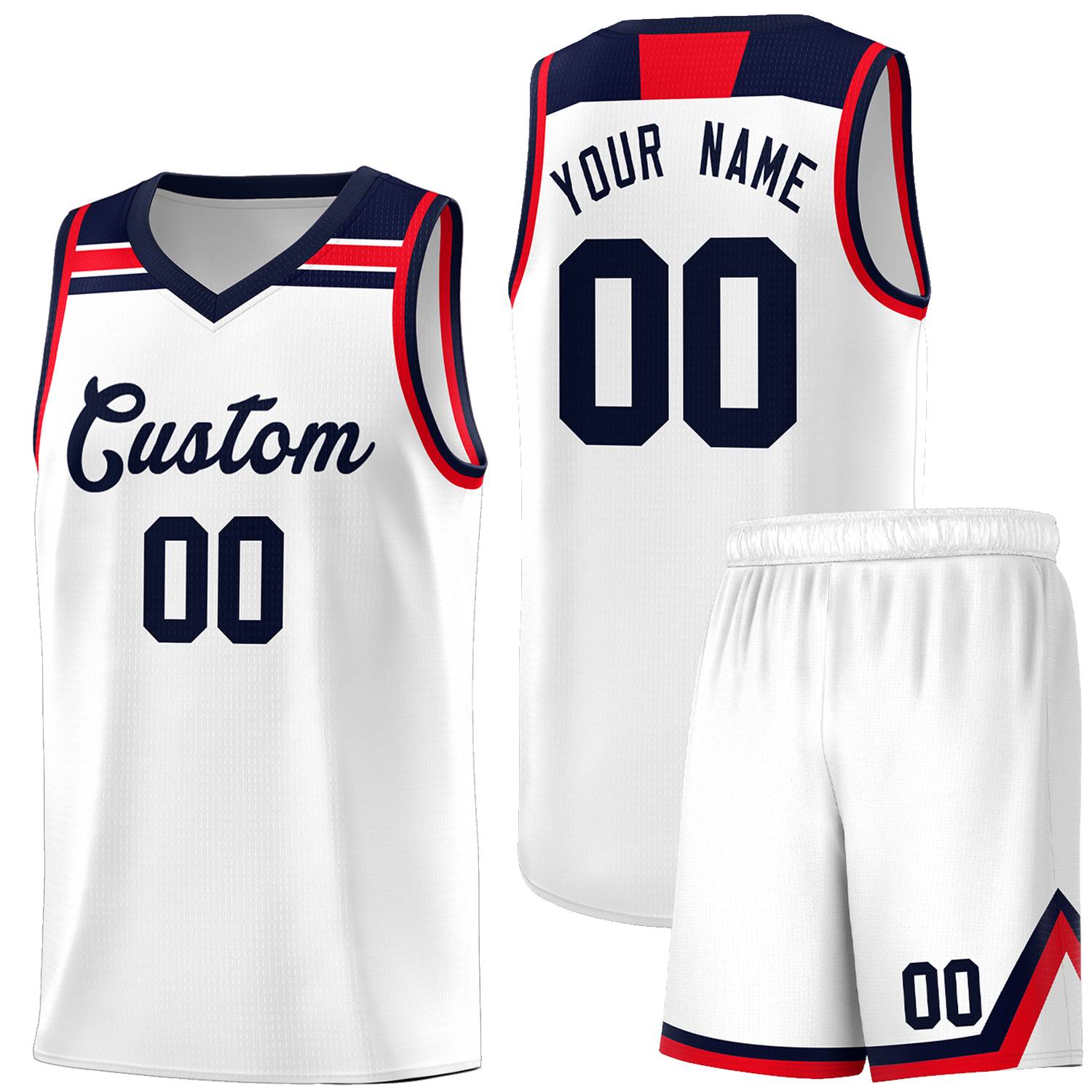 Custom Basketball Uniform White Navy-Red Classic Sports Uniform Basketball Jersey | KXKSHOP