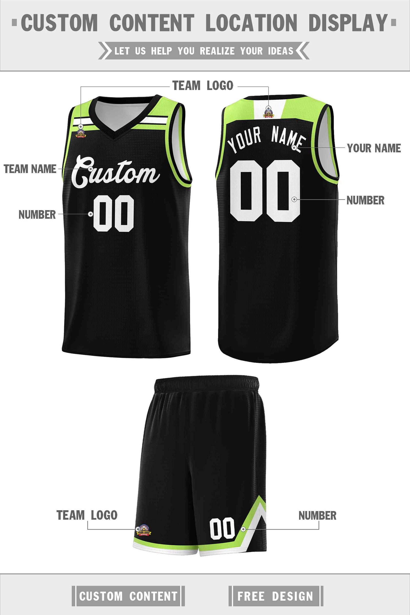 Custom Basketball Uniform Black White-Neon Green Classic Sports Uniform Basketball Jersey | KXKSHOP