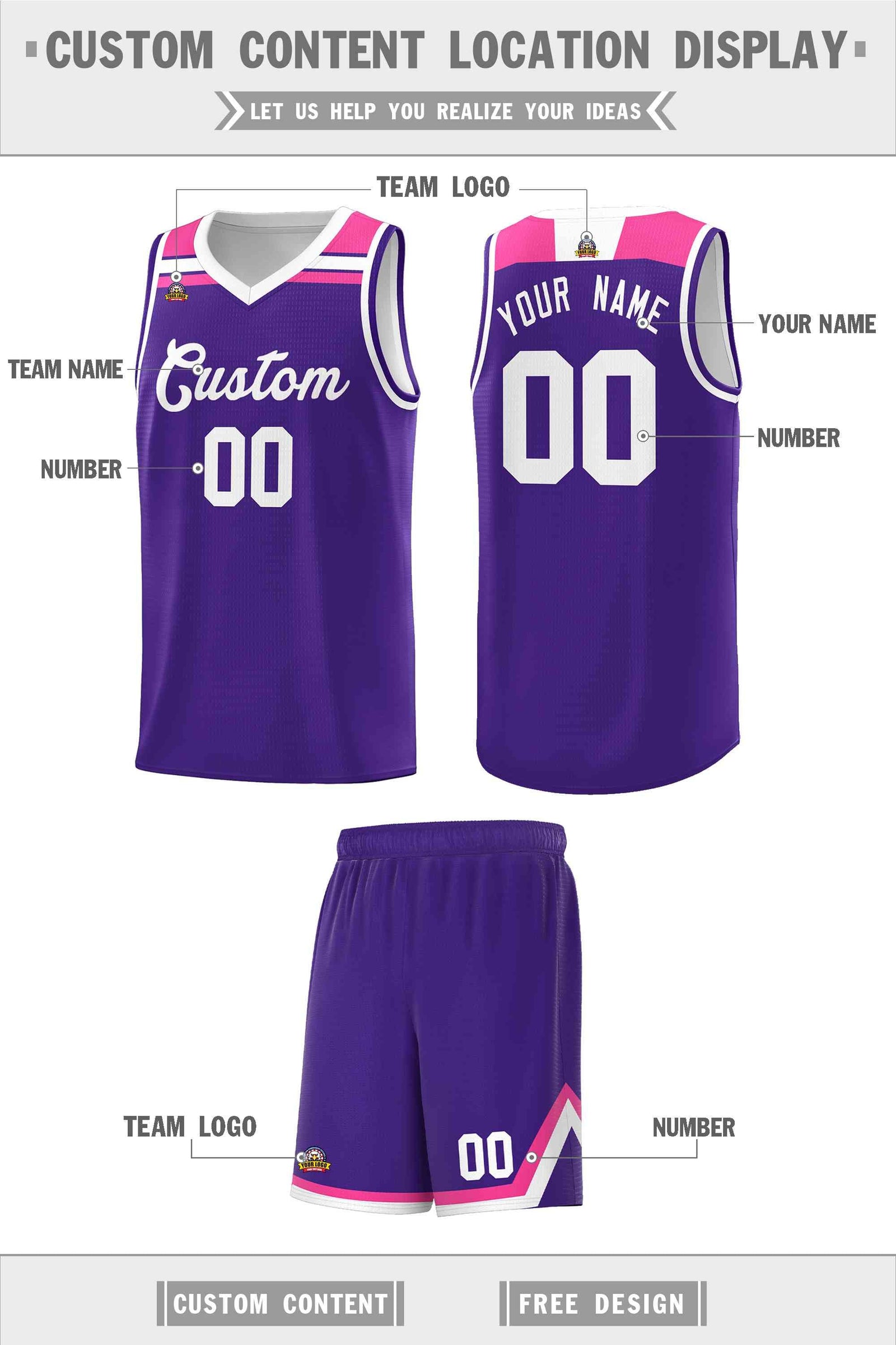 Custom Basketball Uniform Purple White-Pink Classic Sports Uniform Basketball Jersey | KXKSHOP