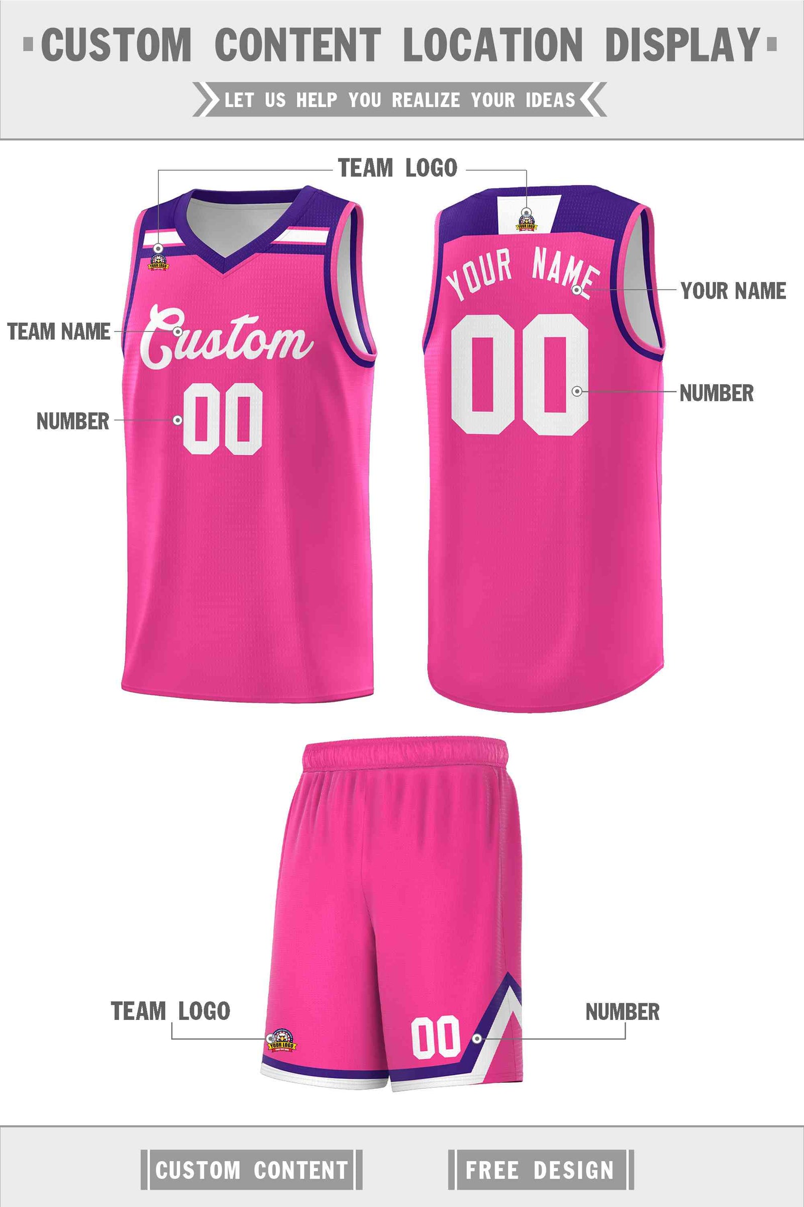 Custom Basketball Uniform Pink White-Purple Classic Sports Uniform Basketball Jersey | KXKSHOP