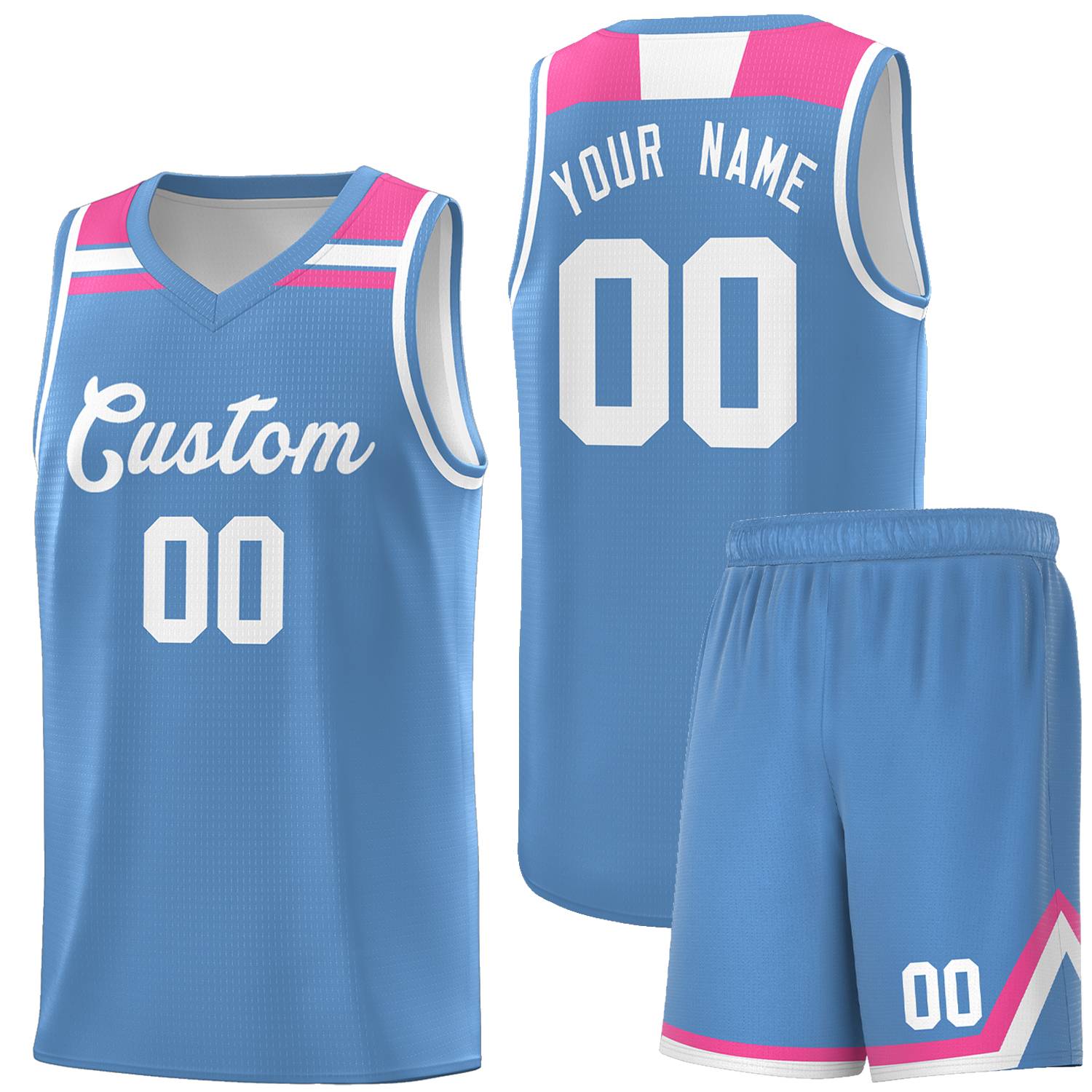 Custom Basketball Uniform Light Blue White-Pink Classic Sports Uniform Basketball Jersey | KXKSHOP