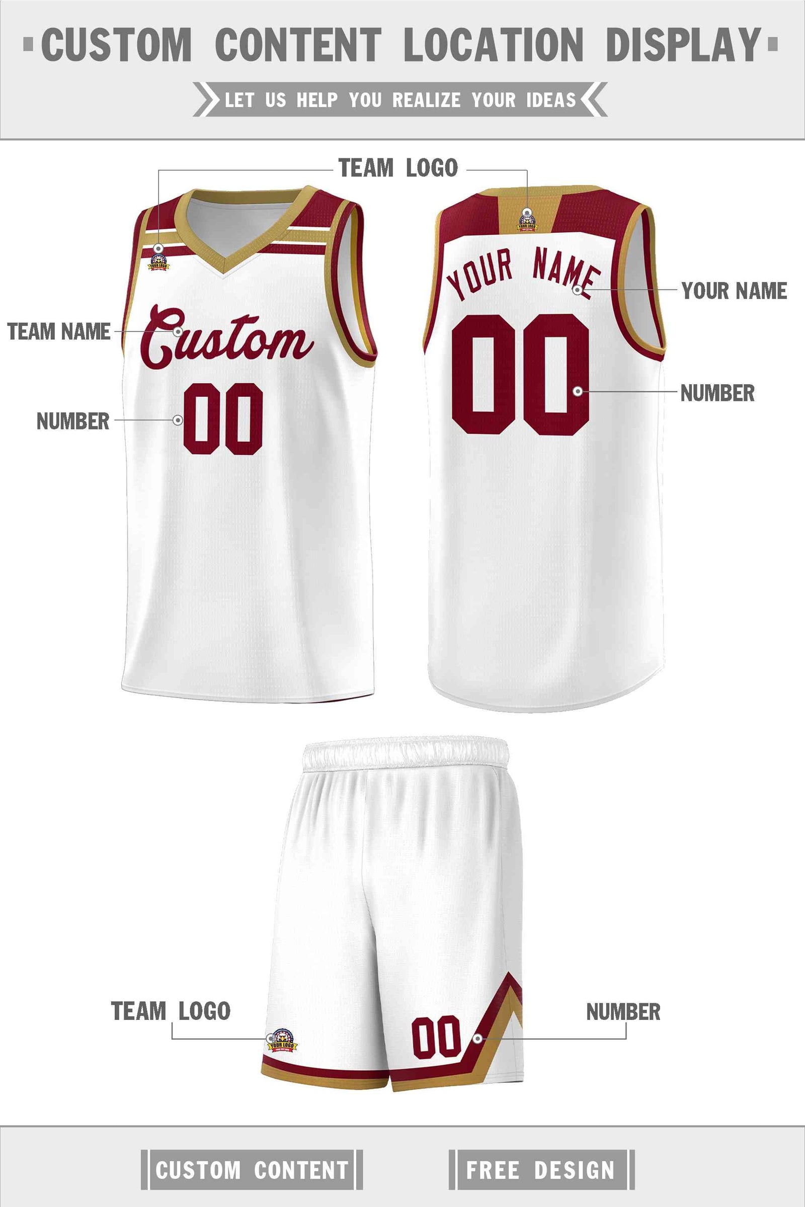 Custom Basketball Uniform White Crimson-Old Gold Classic Sports Uniform Basketball Jersey | KXKSHOP