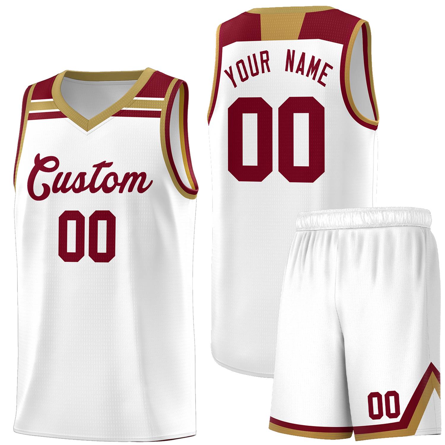 Custom Basketball Uniform White Crimson-Old Gold Classic Sports Uniform Basketball Jersey | KXKSHOP