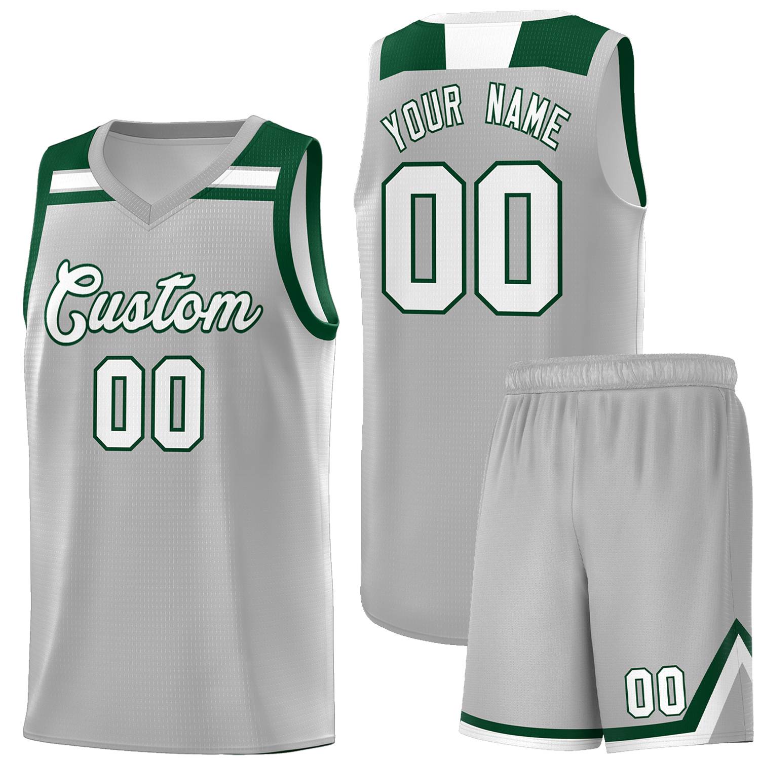 Custom Basketball Uniform Gray White-Green Classic Sports Uniform Basketball Jersey | KXKSHOP