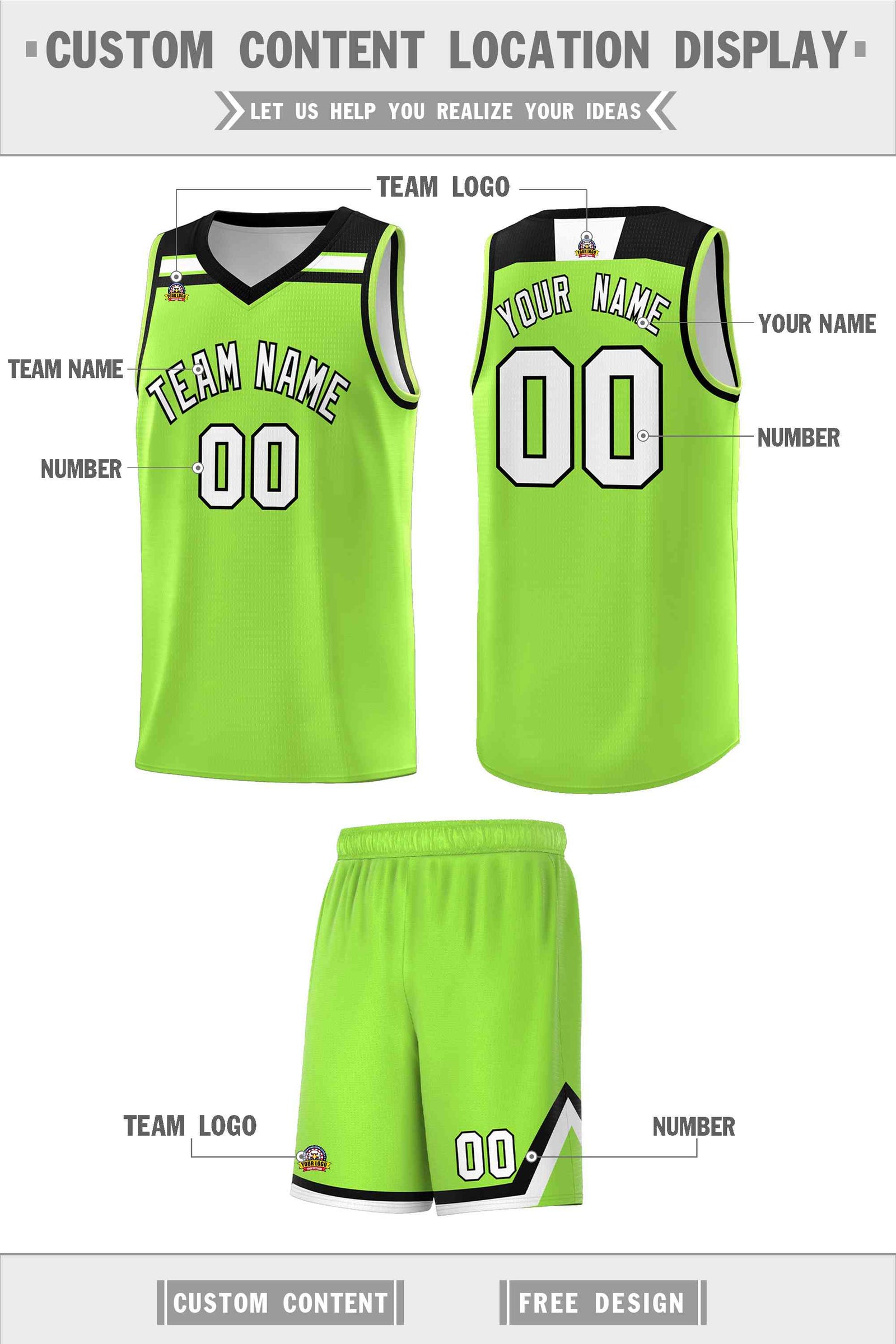 Custom Neon Green White-Black Classic Sports Uniform Basketball Jersey