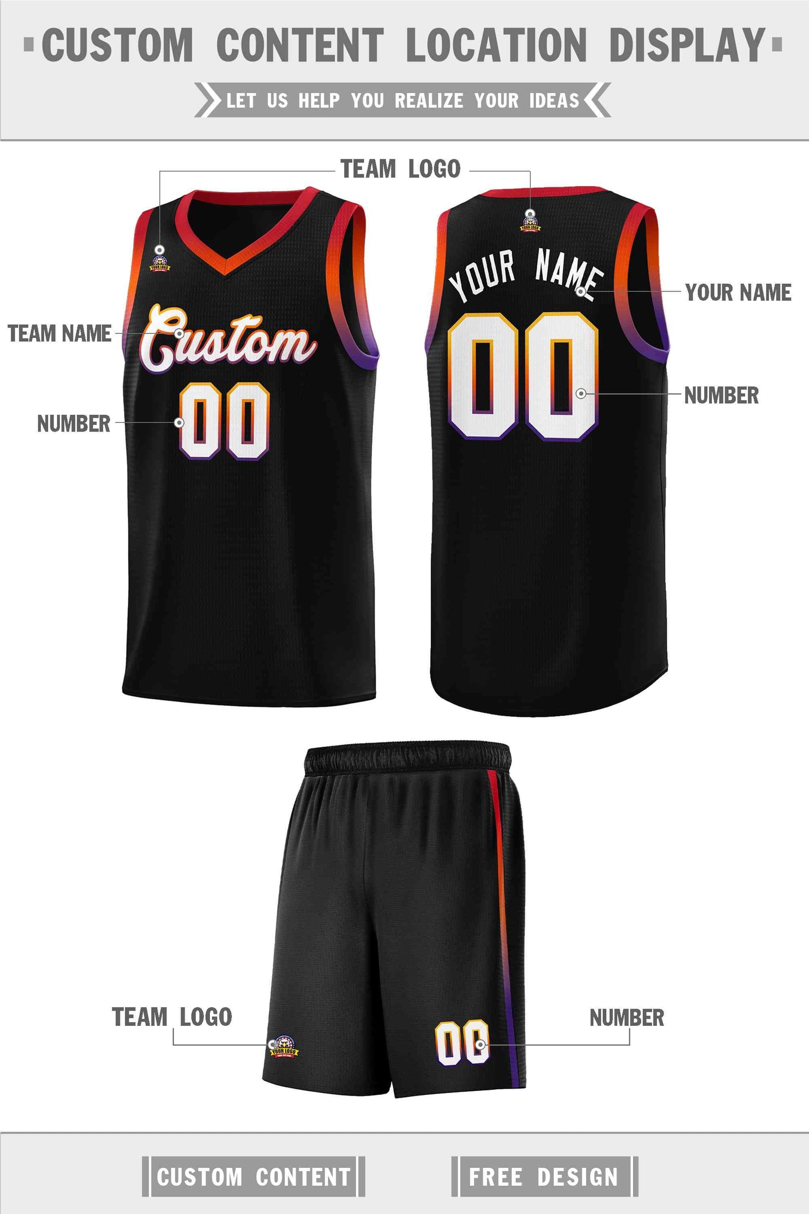 Custom Basketball Uniform Black Personalized Gradient Font Sports Uniform Basketball Jersey | KXKSHOP