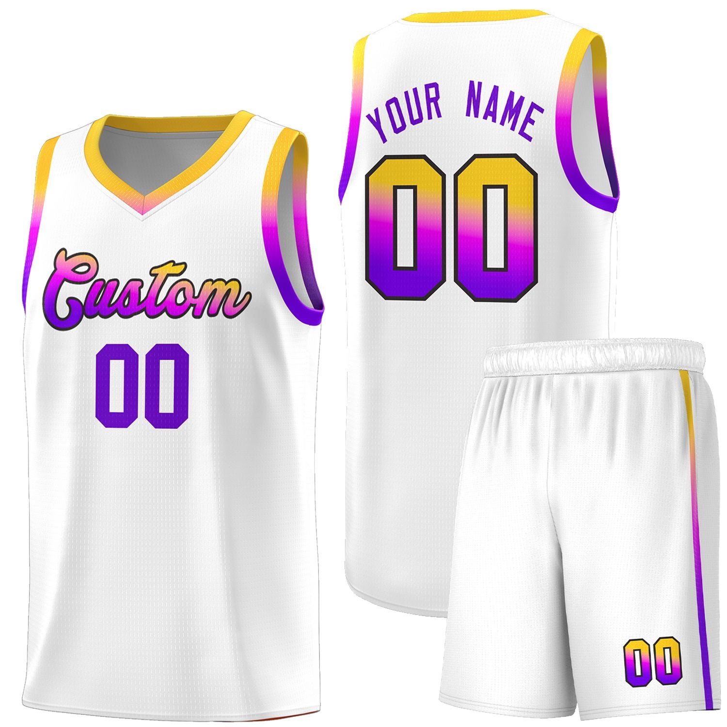 Custom Basketball Uniform White Personalized Gradient Font Sports Uniform Basketball Jersey | KXKSHOP