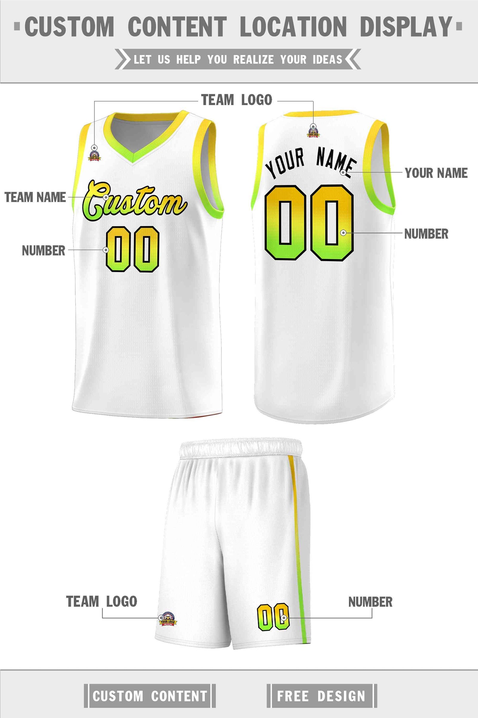 Custom Basketball Uniform White Personalized Gradient Font Sports Uniform Basketball Jersey | KXKSHOP