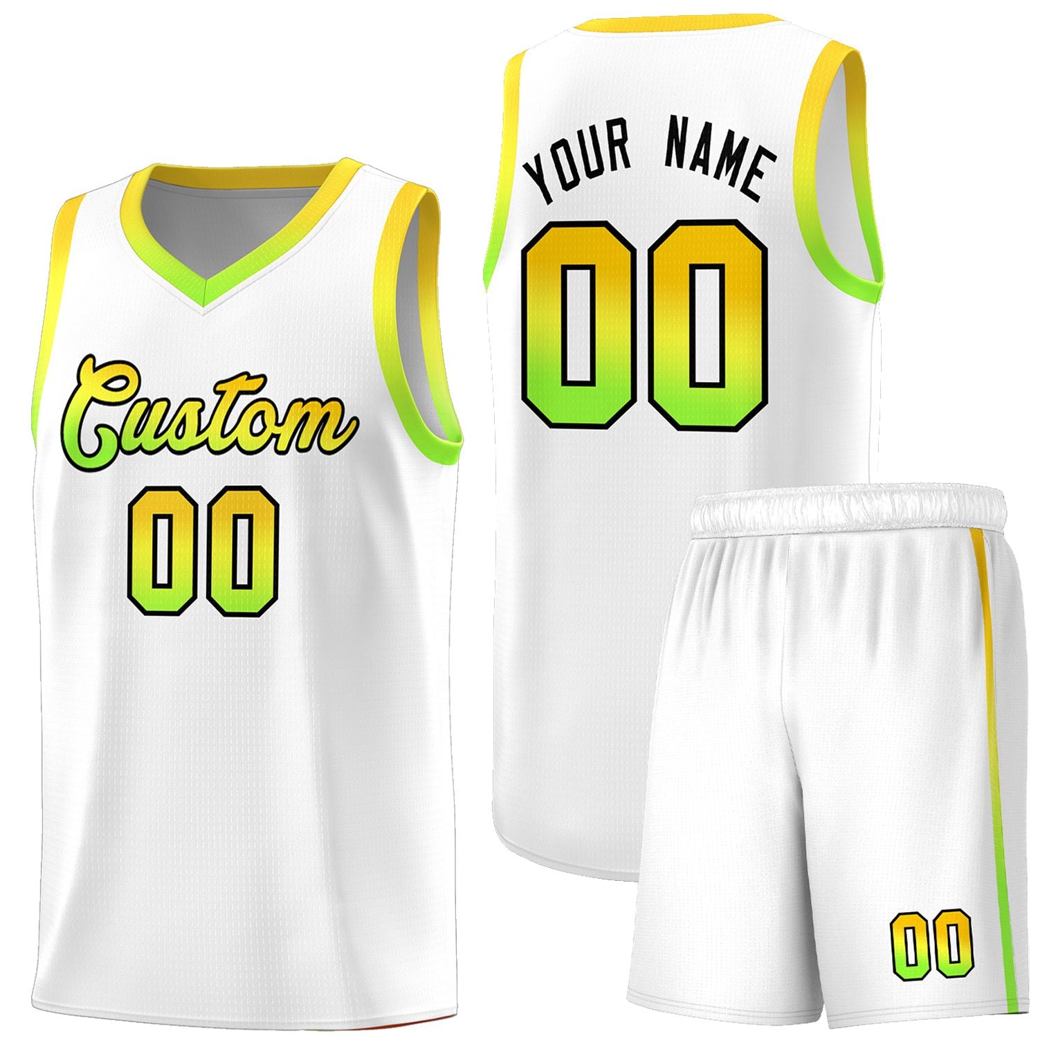 Custom Basketball Uniform White Personalized Gradient Font Sports Uniform Basketball Jersey | KXKSHOP
