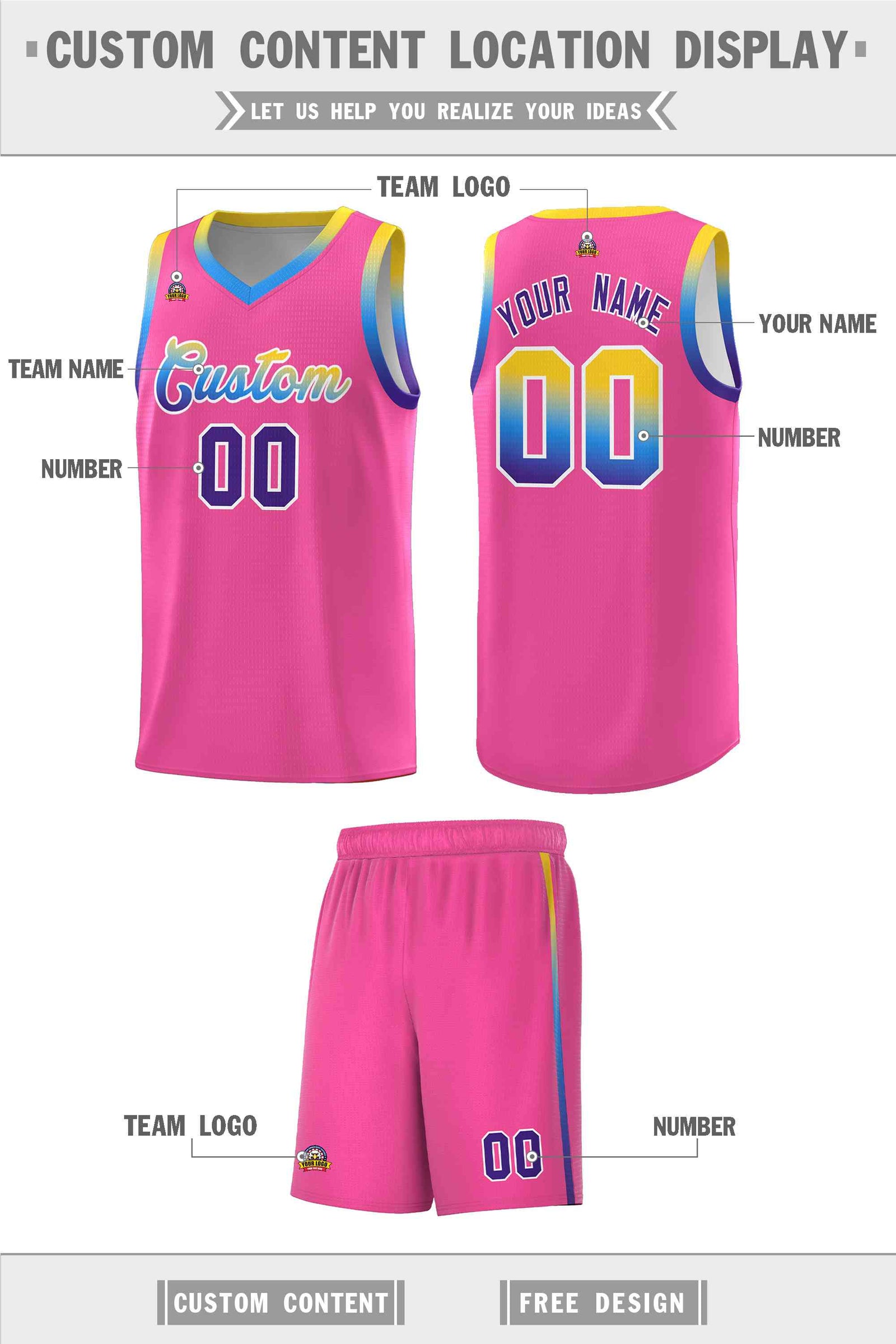 Custom Basketball Uniform Pink Personalized Gradient Font Sports Uniform Basketball Jersey | KXKSHOP