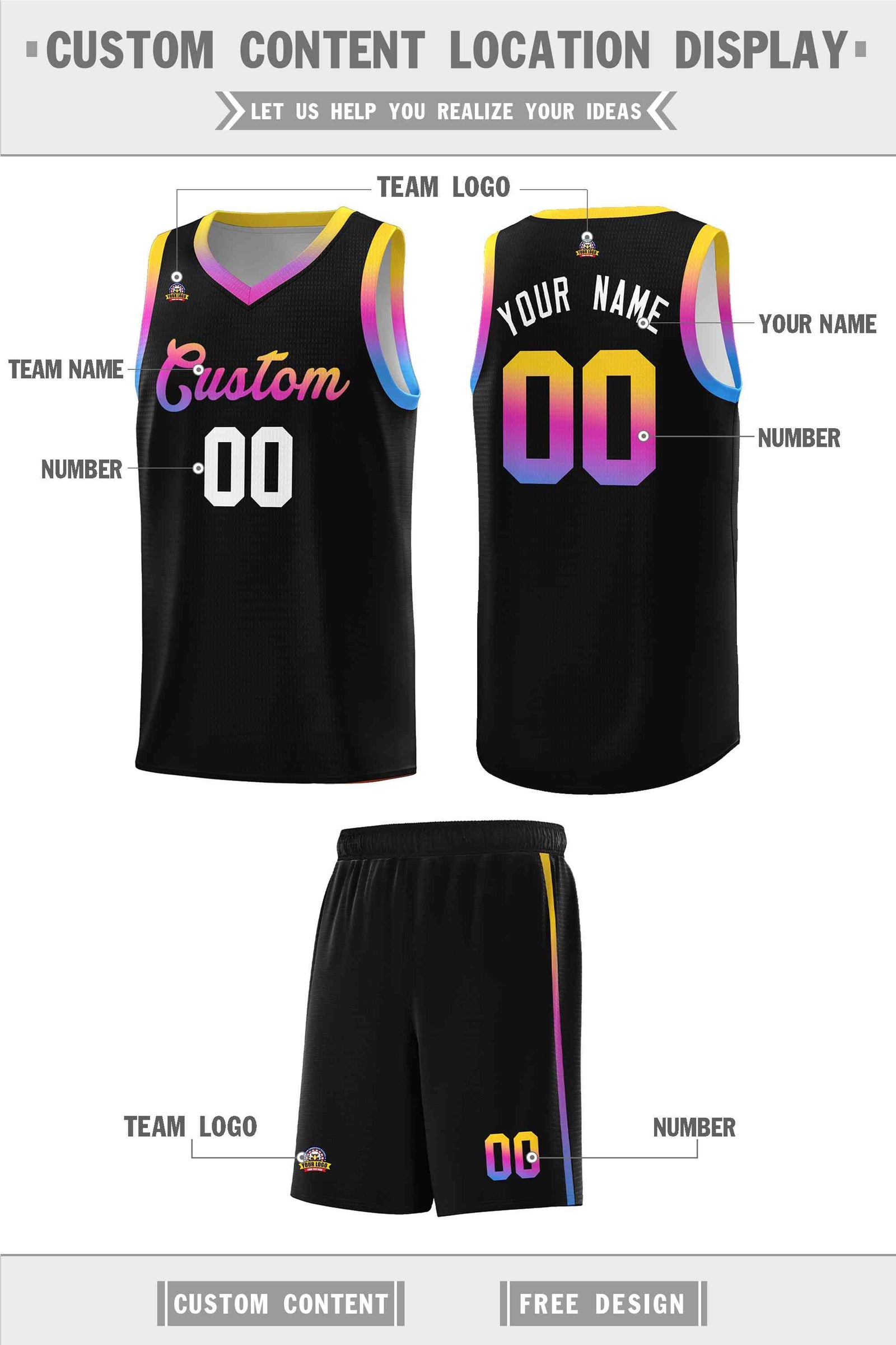 Custom Basketball Uniform Black Personalized Gradient Font Sports Uniform Basketball Jersey | KXKSHOP