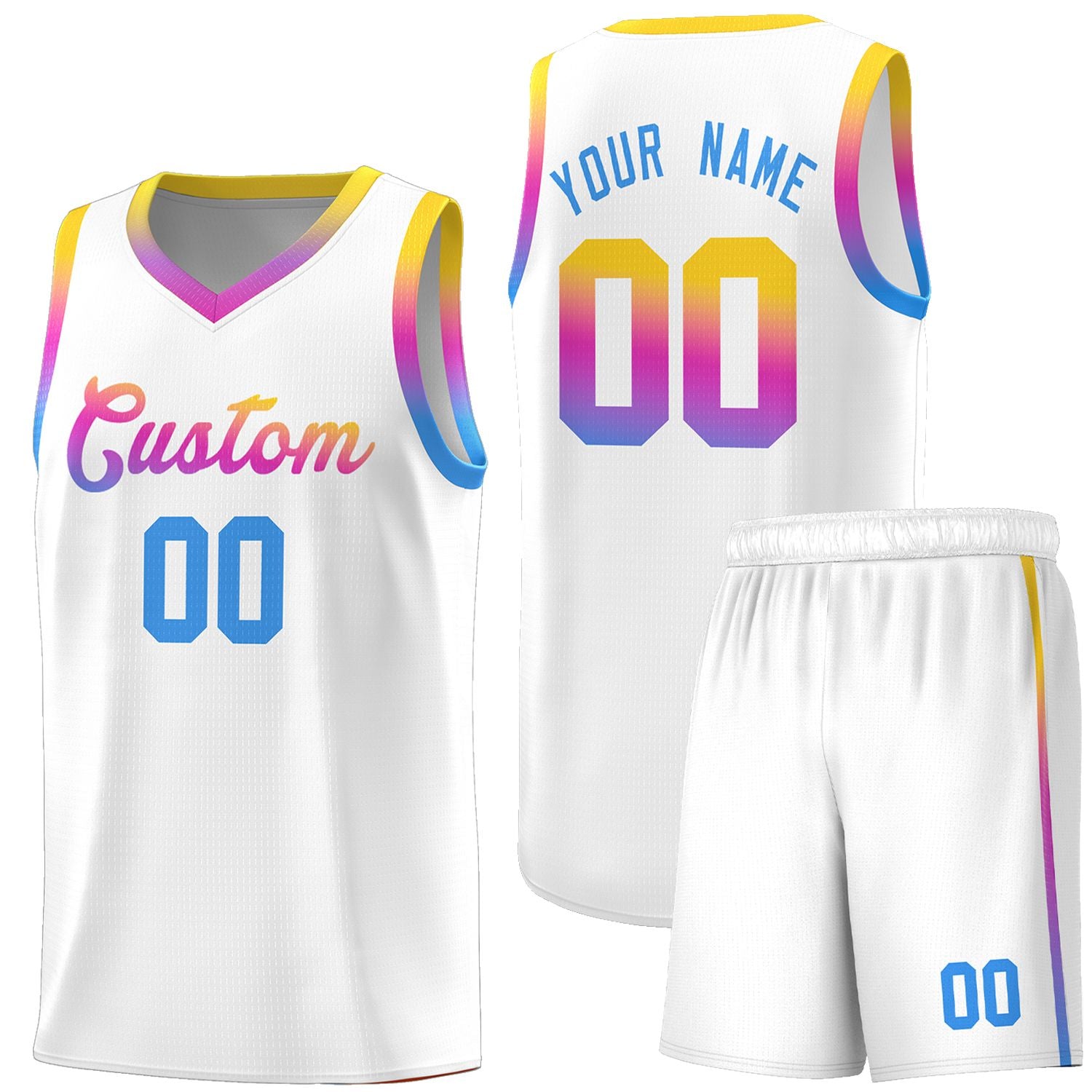 Custom Basketball Uniform White Personalized Gradient Font Sports Uniform Basketball Jersey | KXKSHOP
