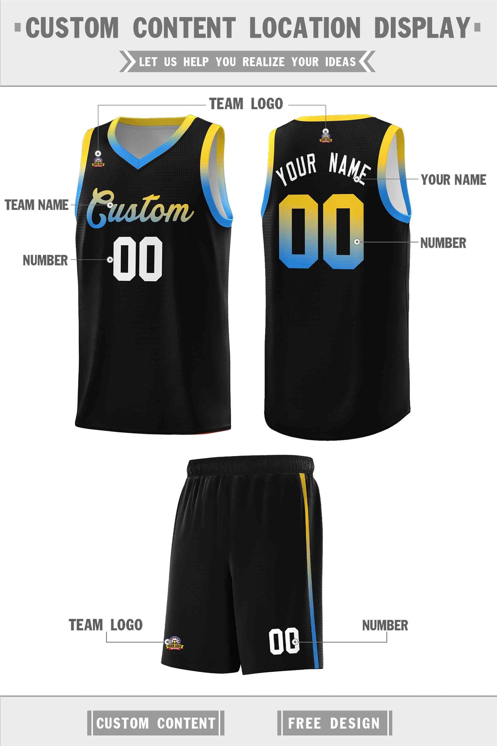 Custom Basketball Uniform Black Personalized Gradient Font Sports Uniform Basketball Jersey | KXKSHOP