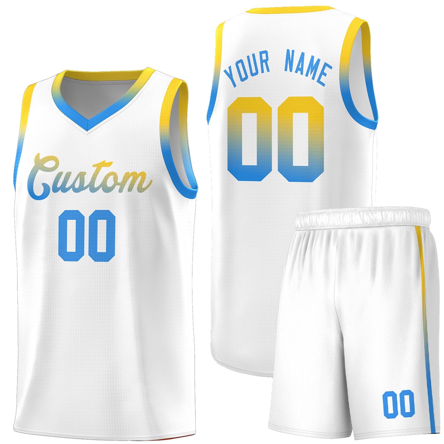Custom Basketball Uniform White Personalized Gradient Font Sports Uniform Basketball Jersey | KXKSHOP